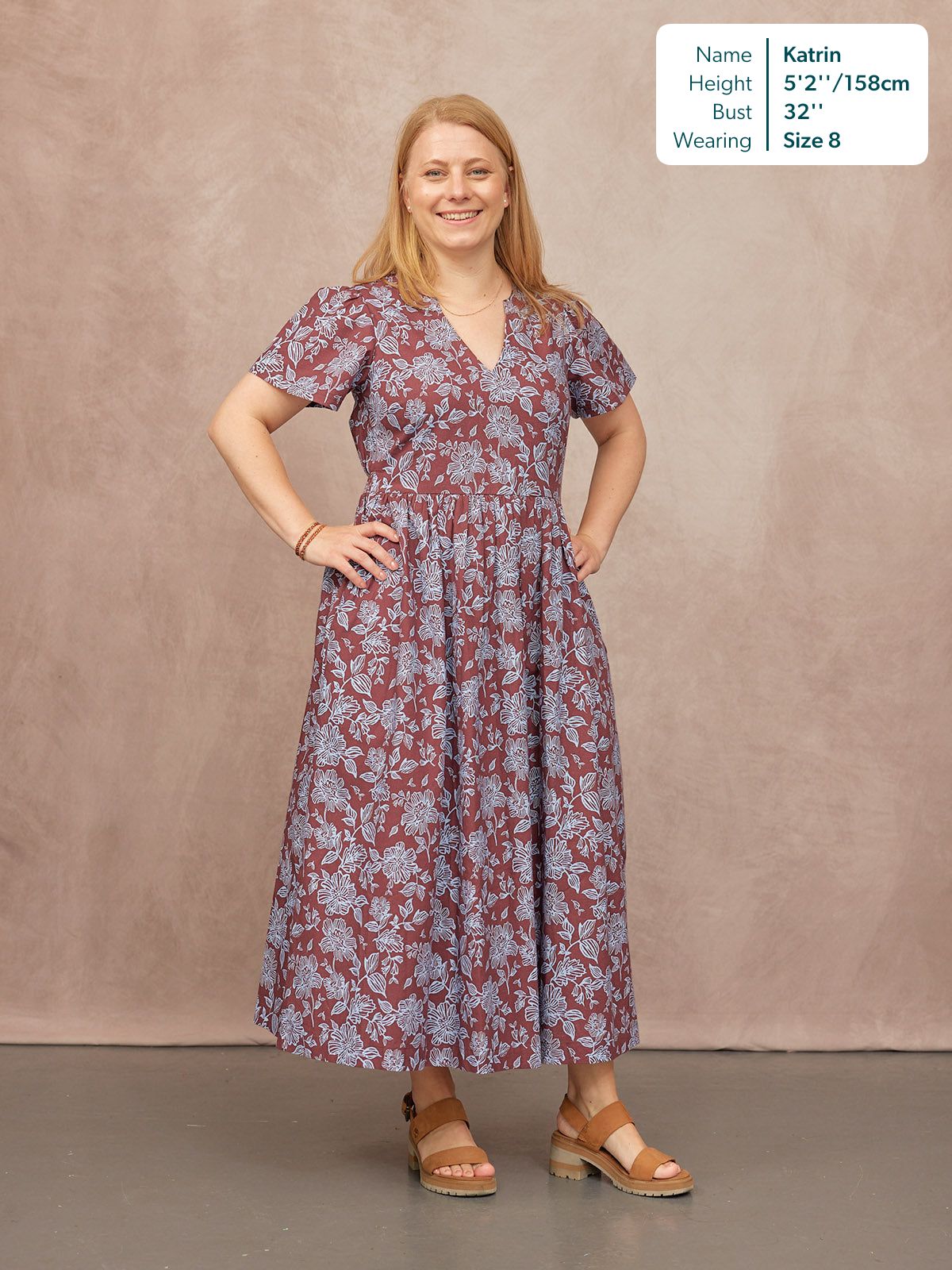 Leah Angel Sleeve Dress - Brown & Blue Floral Print