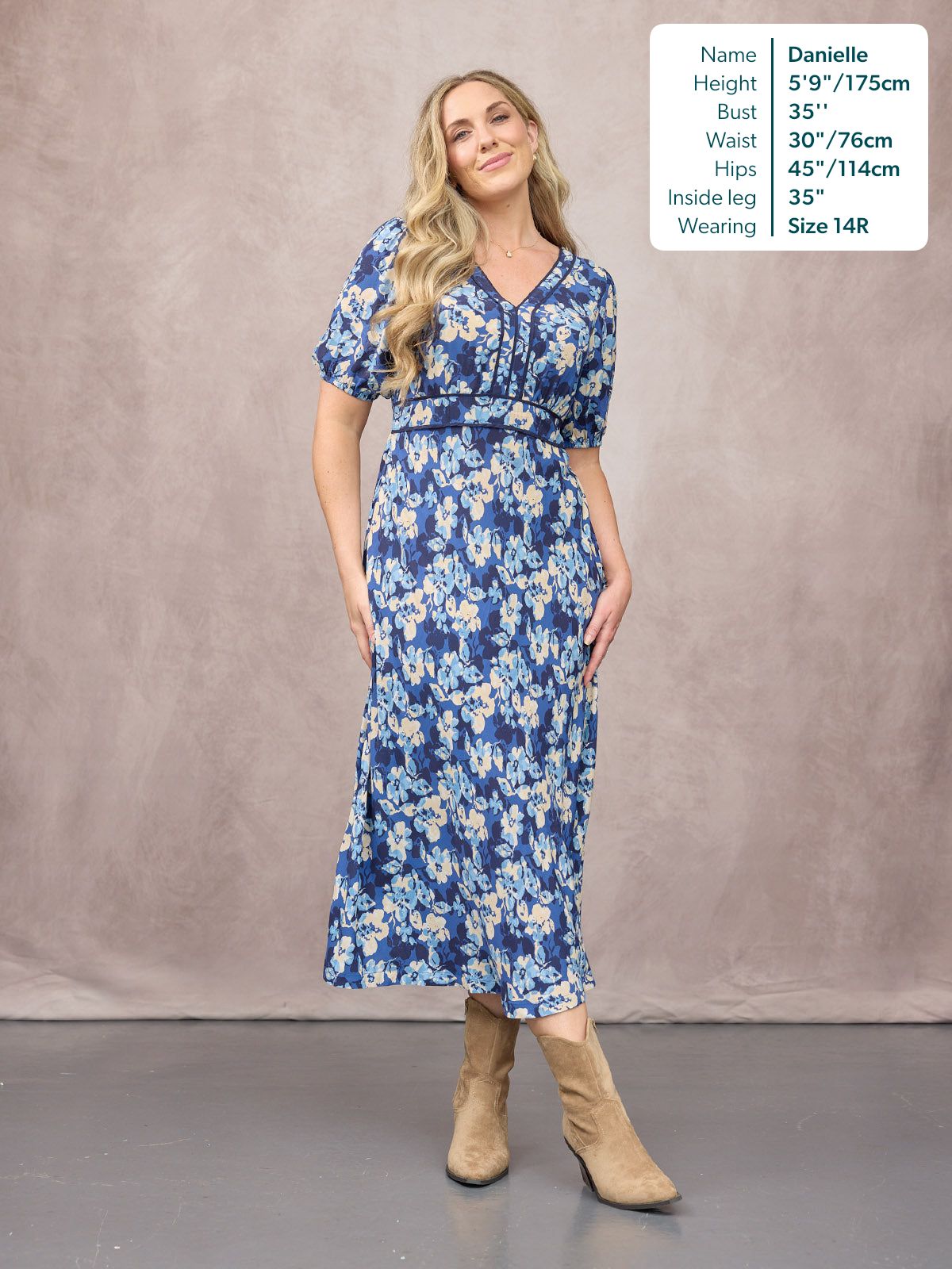 Linny Contrast Trim Dress - Blue Floral Print