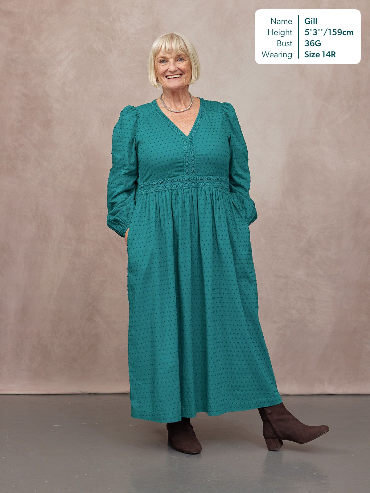 Luisa Swiss Dot Cotton Trim Detail Dress - Teal