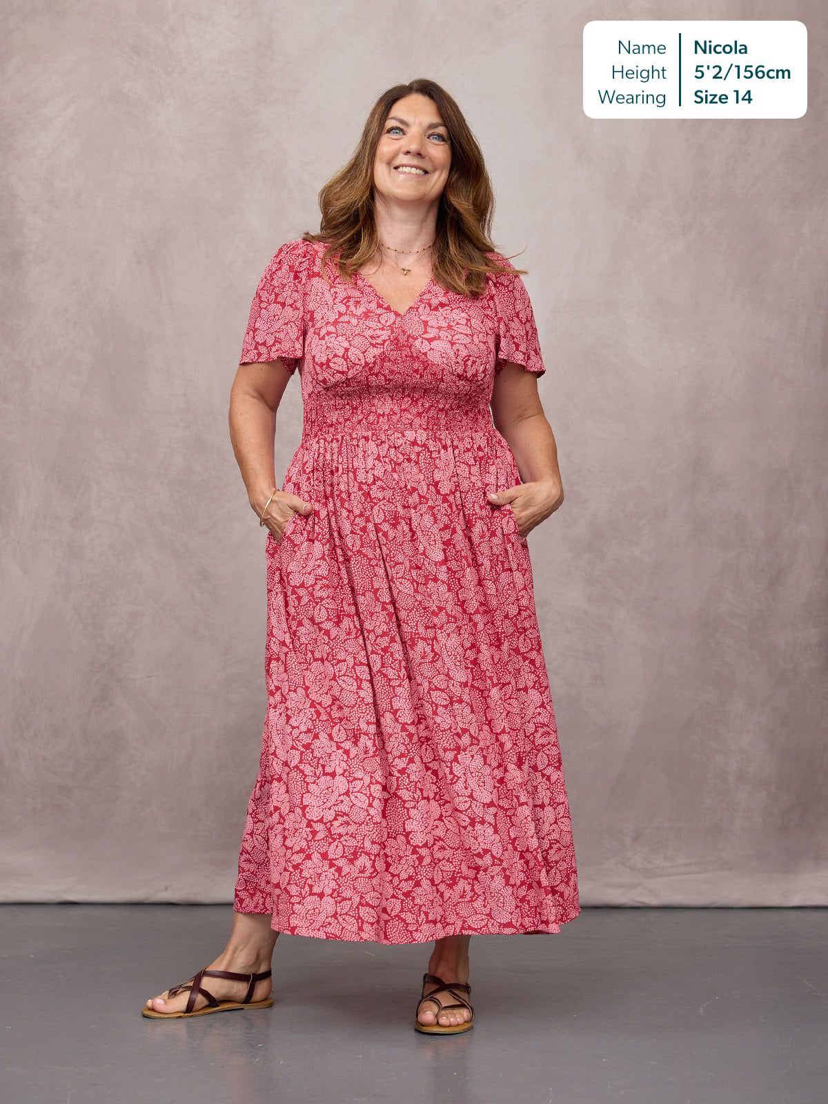 Maddie Short Angel Sleeve Dress - Red & Pink Abstract Flower Print