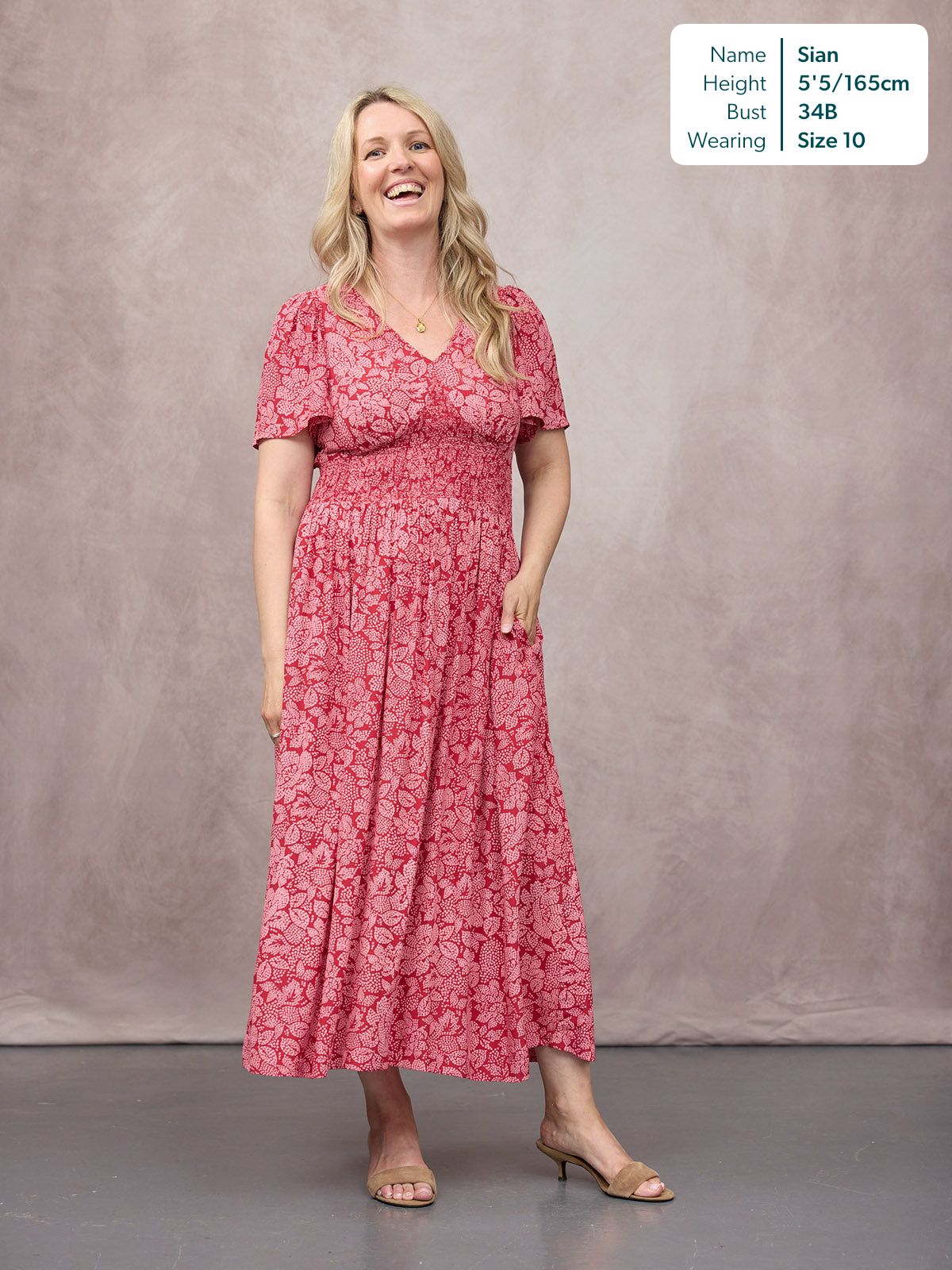 Maddie Short Angel Sleeve Dress - Red & Pink Abstract Flower Print