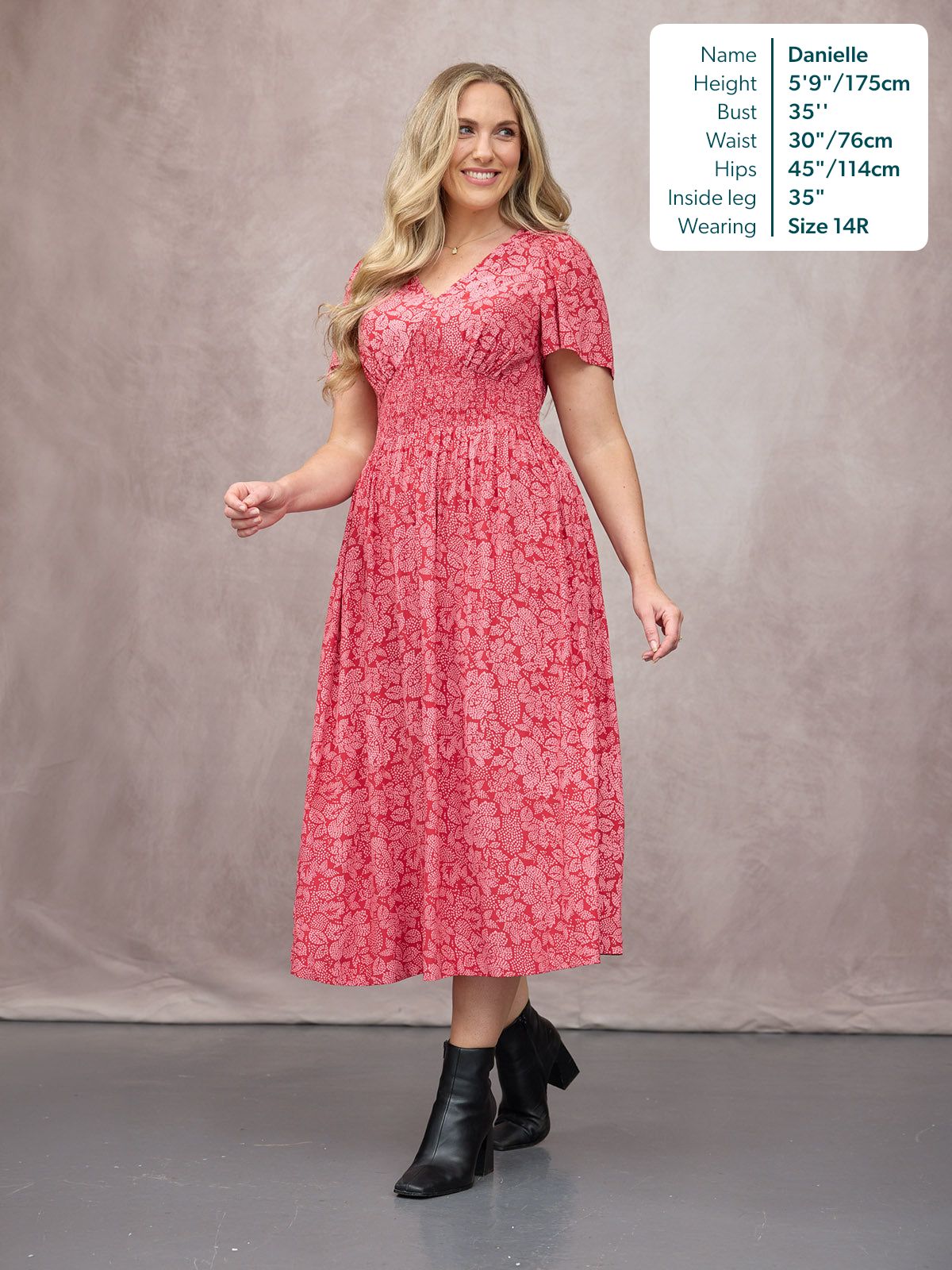 Maddie Short Angel Sleeve Dress - Red & Pink Abstract Flower Print