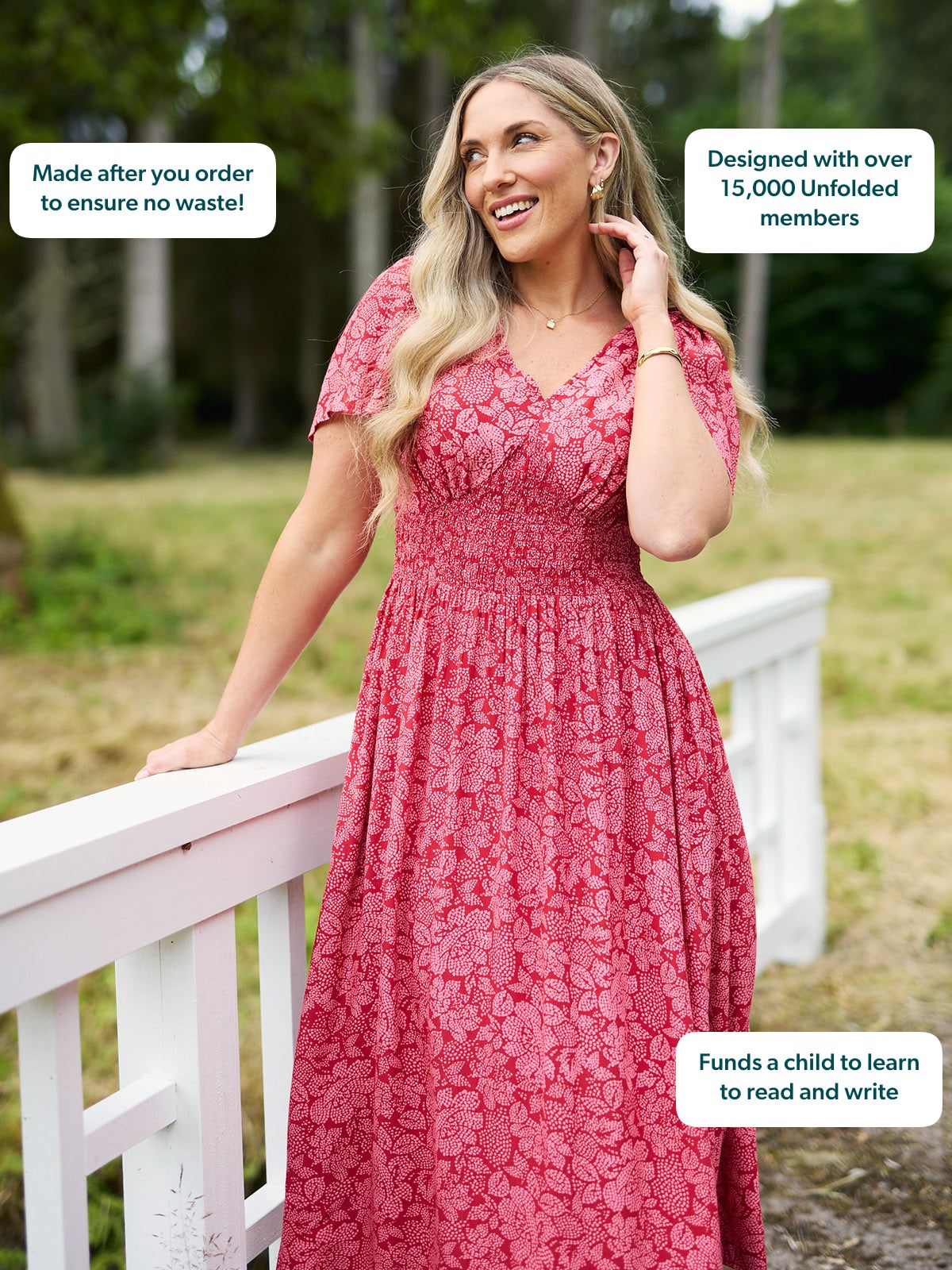 Maddie Short Angel Sleeve Dress - Red & Pink Abstract Flower Print