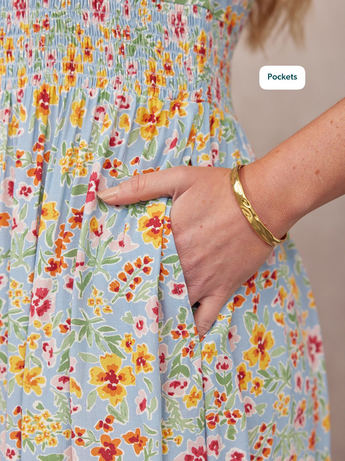 Maddie Short Sleeve Dress - Light Blue Floral Print