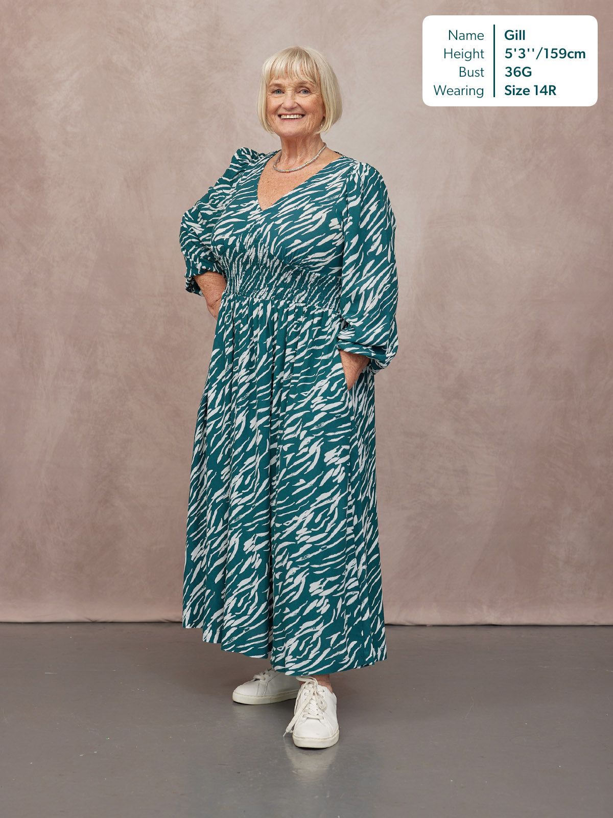 Maddie V-Neck Long Sleeve Dress - Abstract Animal Green & Ecru Print