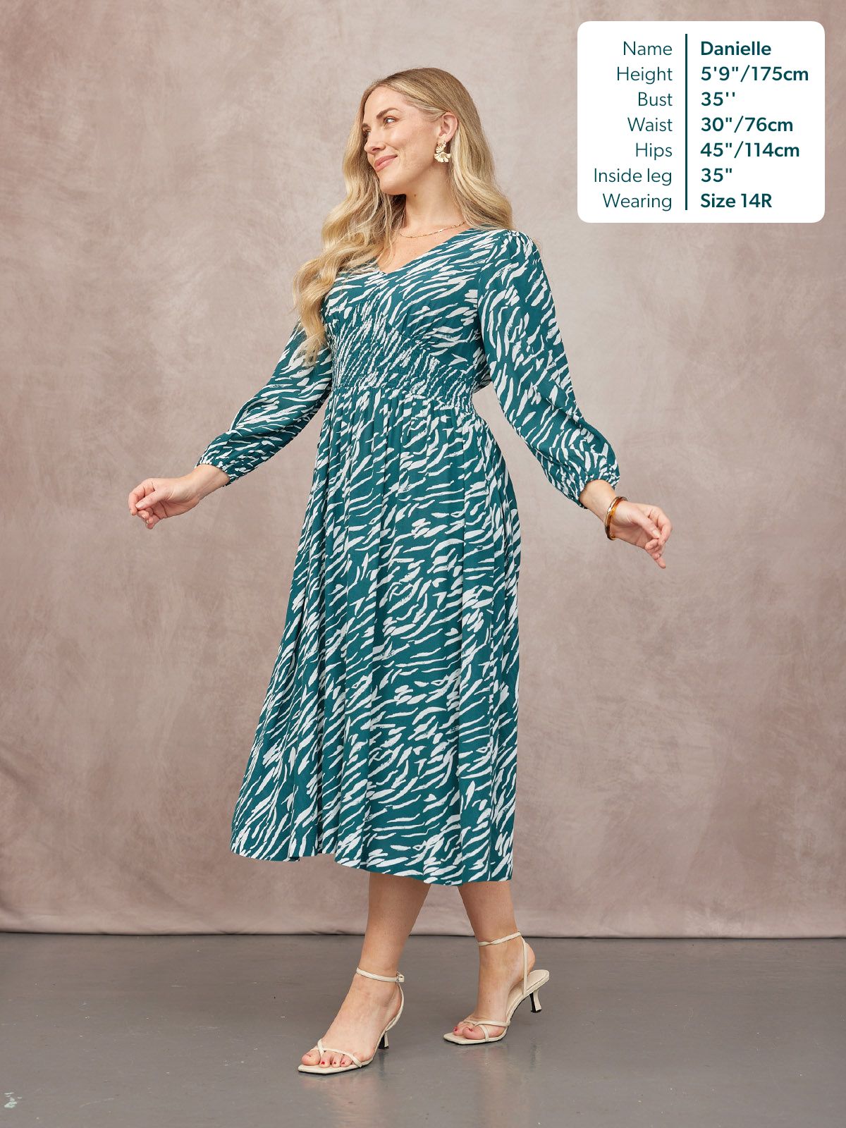 Maddie V-Neck Long Sleeve Dress - Abstract Animal Green & Ecru Print
