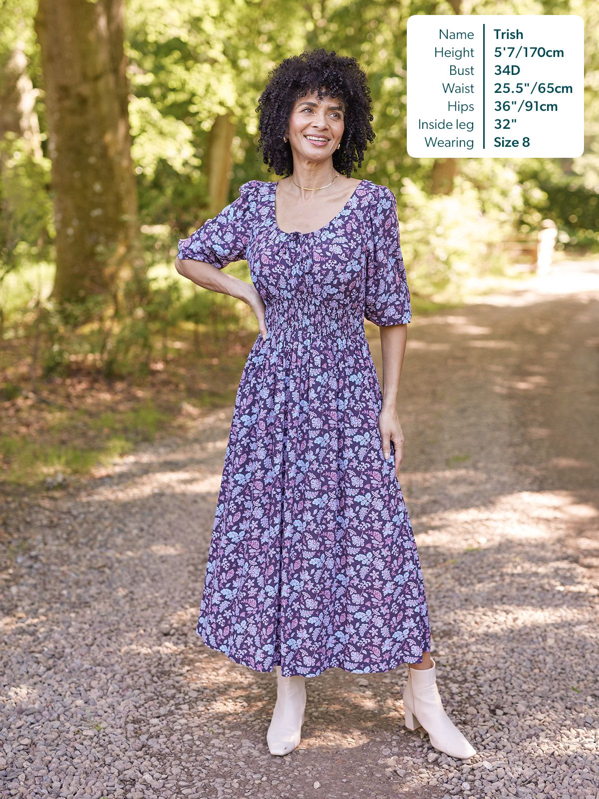 Marisol Scoop Neck Shirred Dress - Navy Floral