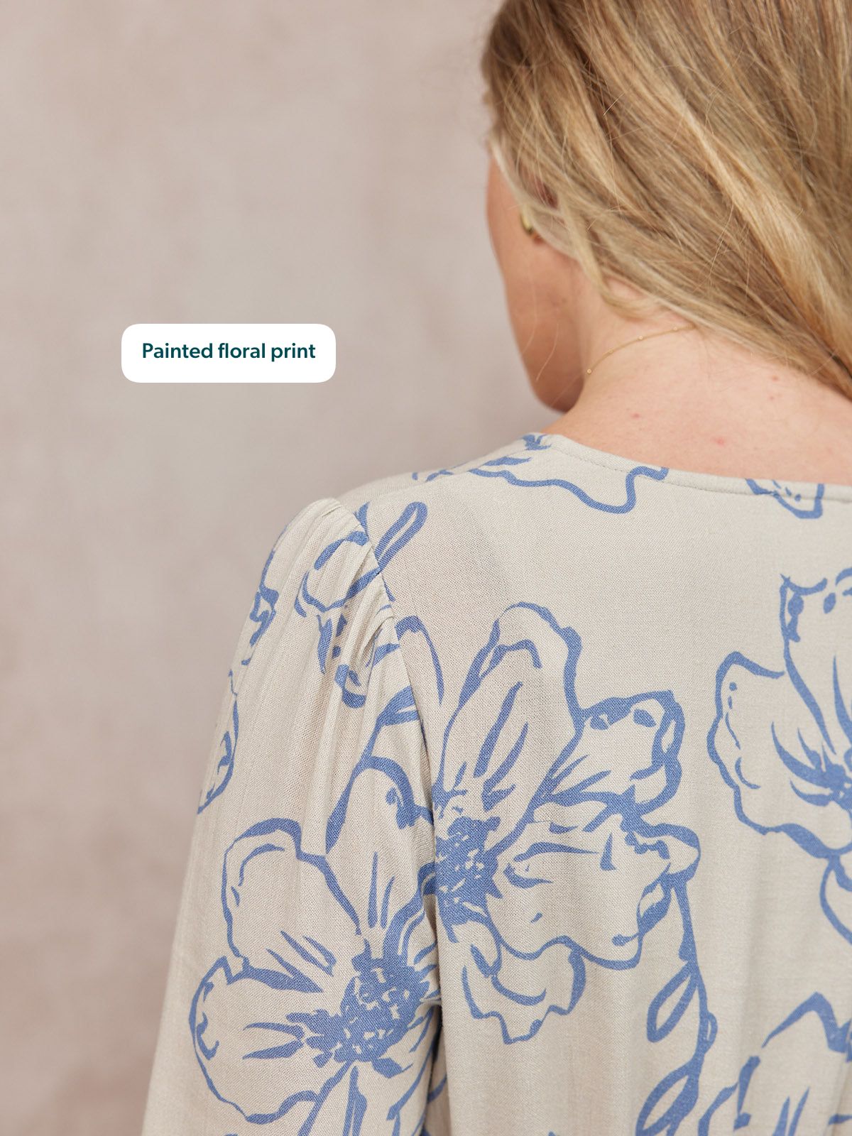 Hilary Printed Linen Mix Dress - Blue Floral