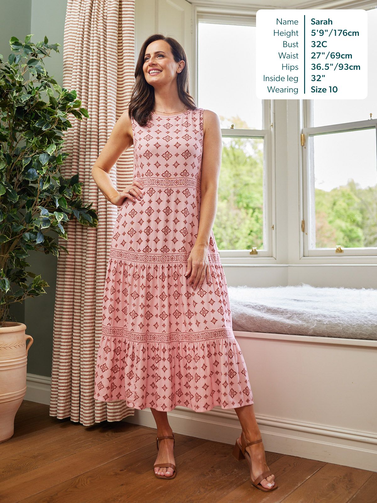 Marie Sleeveless Tiered Dress - Pink & Rust Print