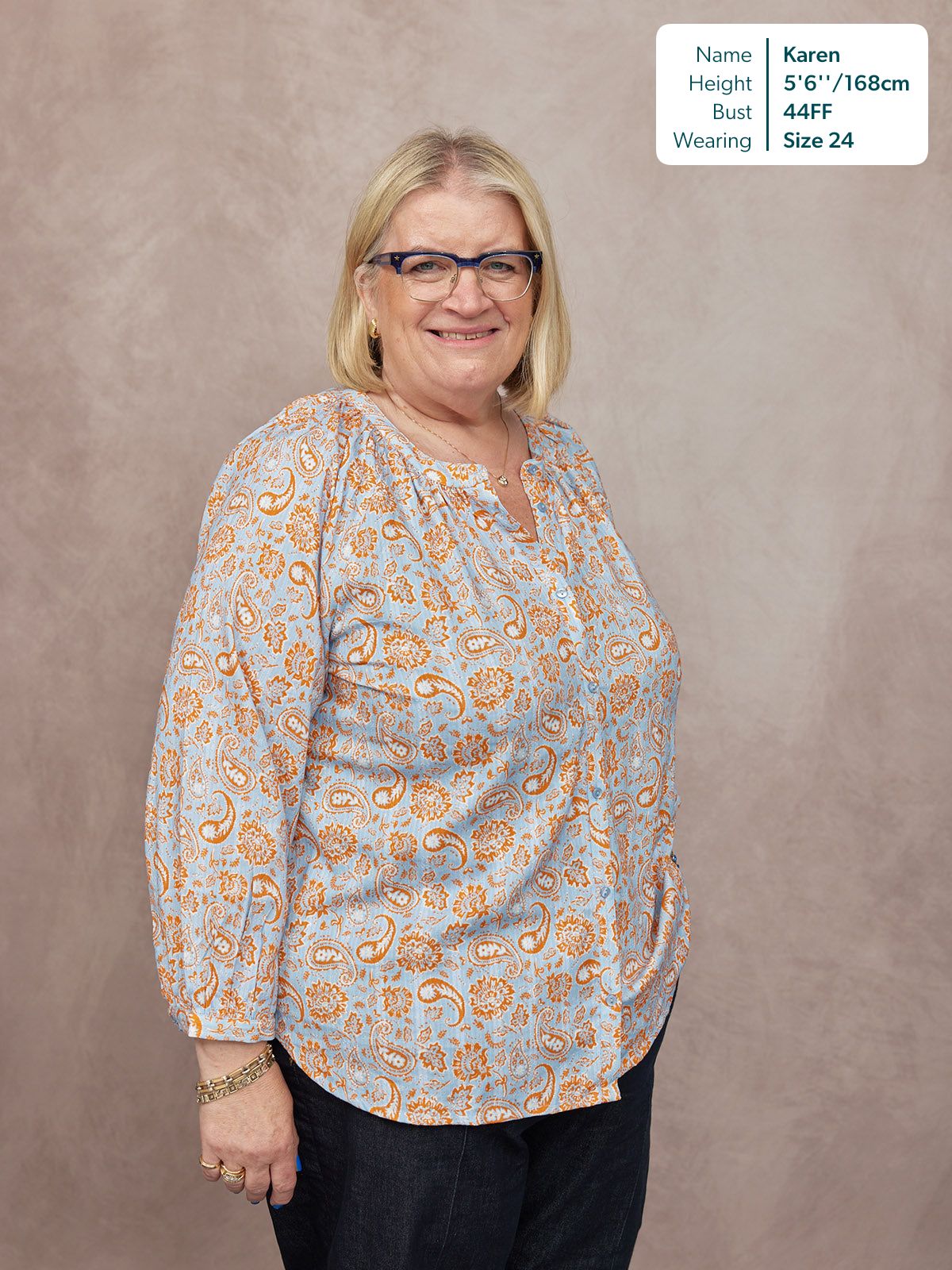 Niya Button-Through Blouse - Light Blue & Orange Paisley Print