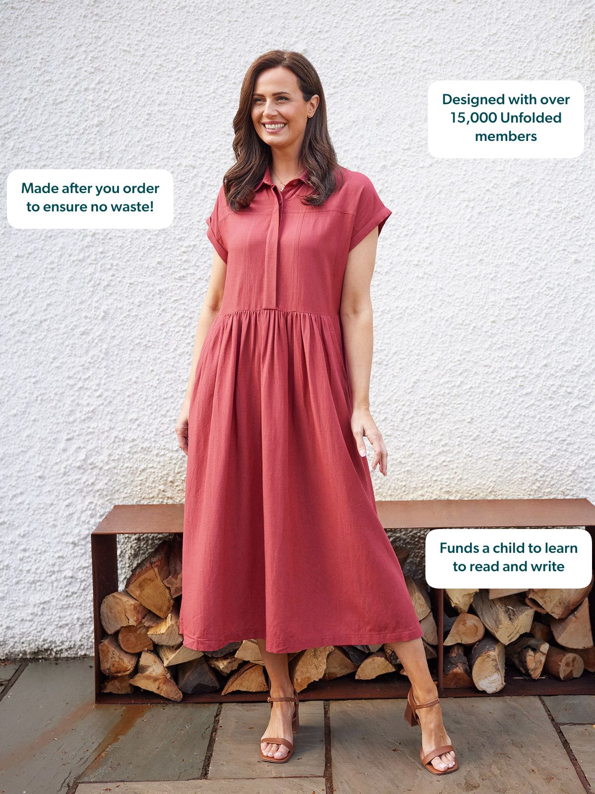 Rhiona Linen Shirt Dress - Rose