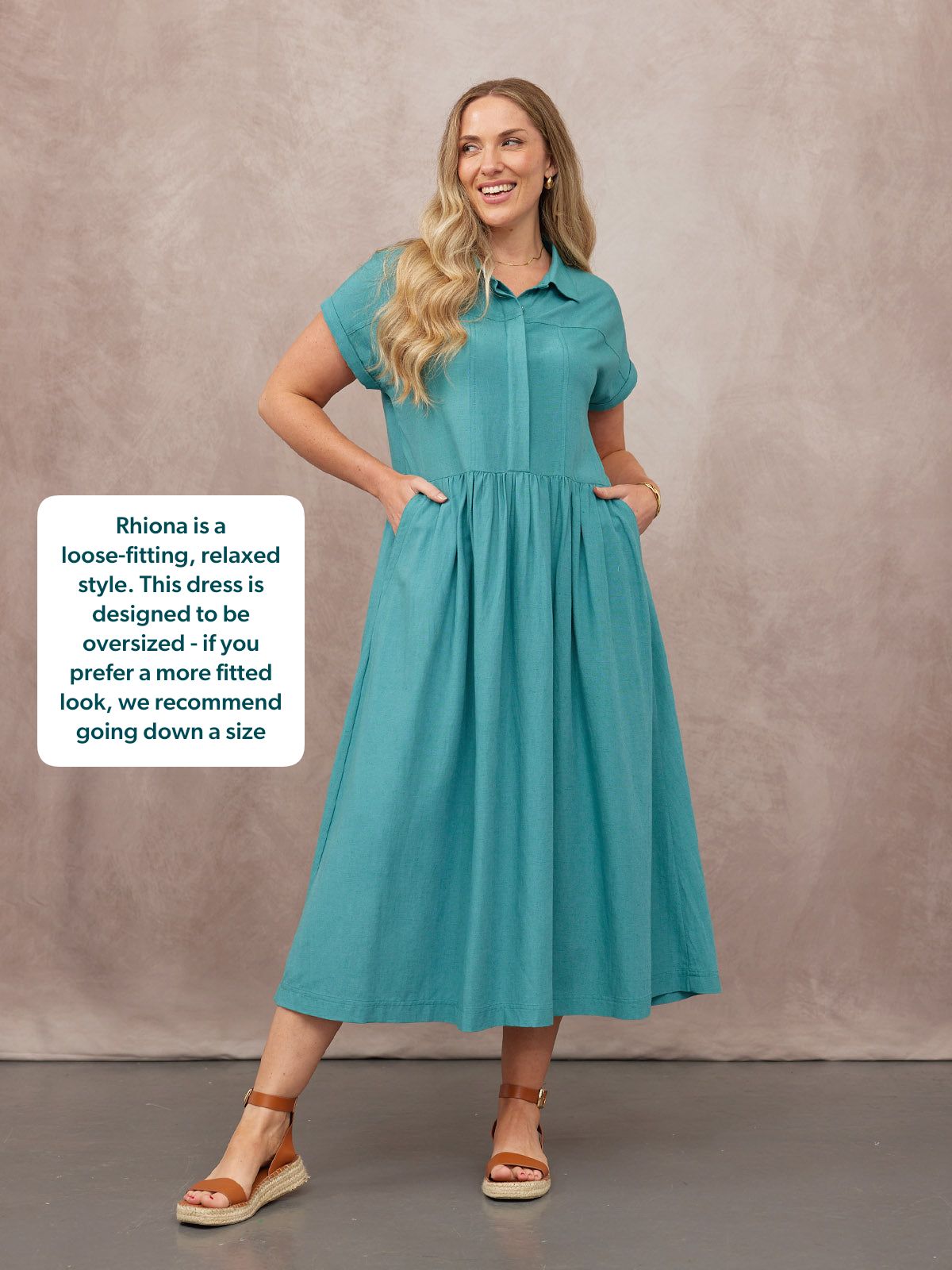 Rhiona Linen Shirt Dress - Teal