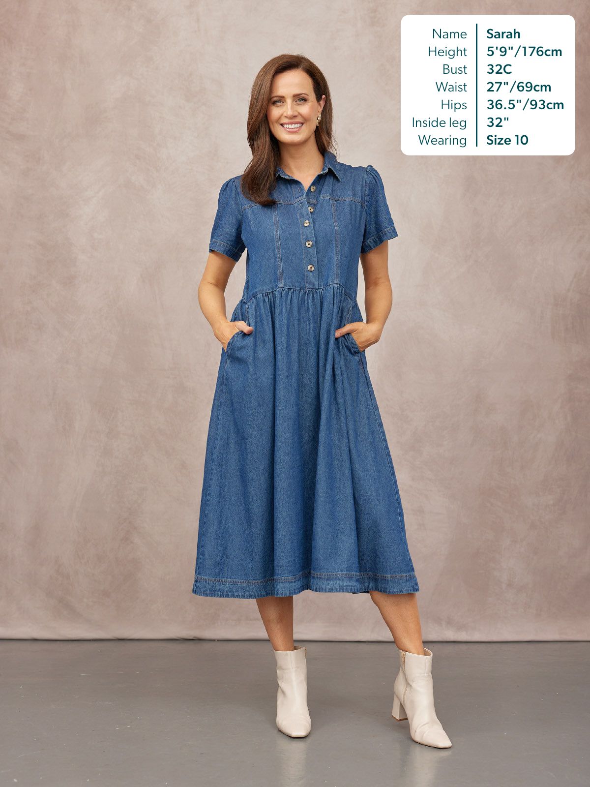Rhiona Set-In Short Sleeve Denim Shirt Dress - Blue