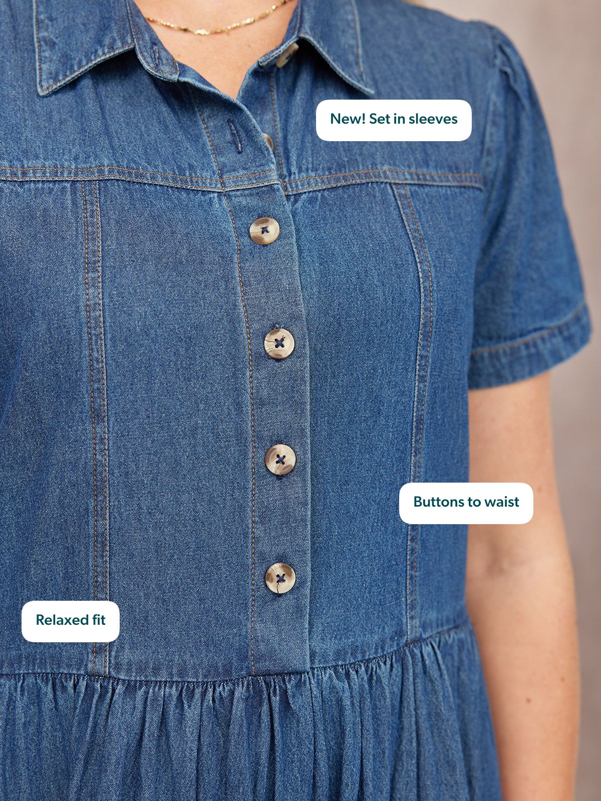 Rhiona Set-In Short Sleeve Denim Shirt Dress - Blue