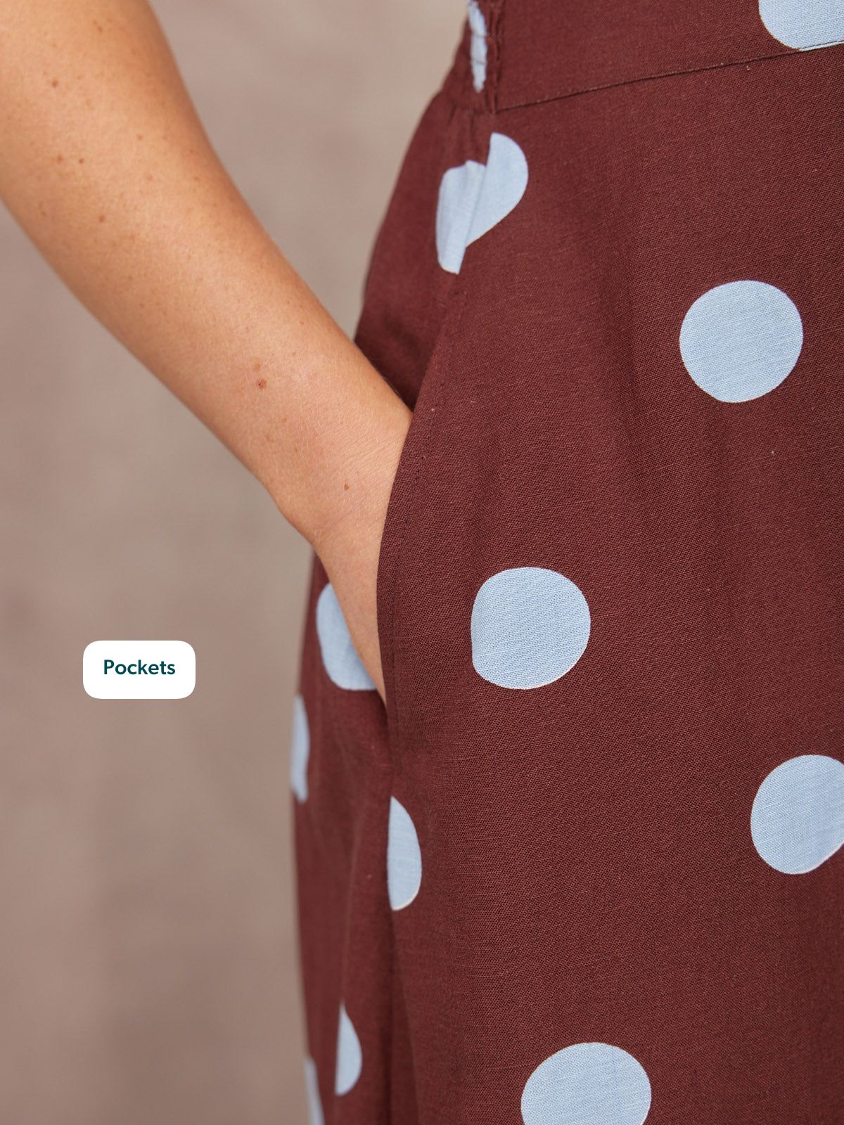 Rodica Puff Sleeve Dress - Brown & Blue Polka Dot
