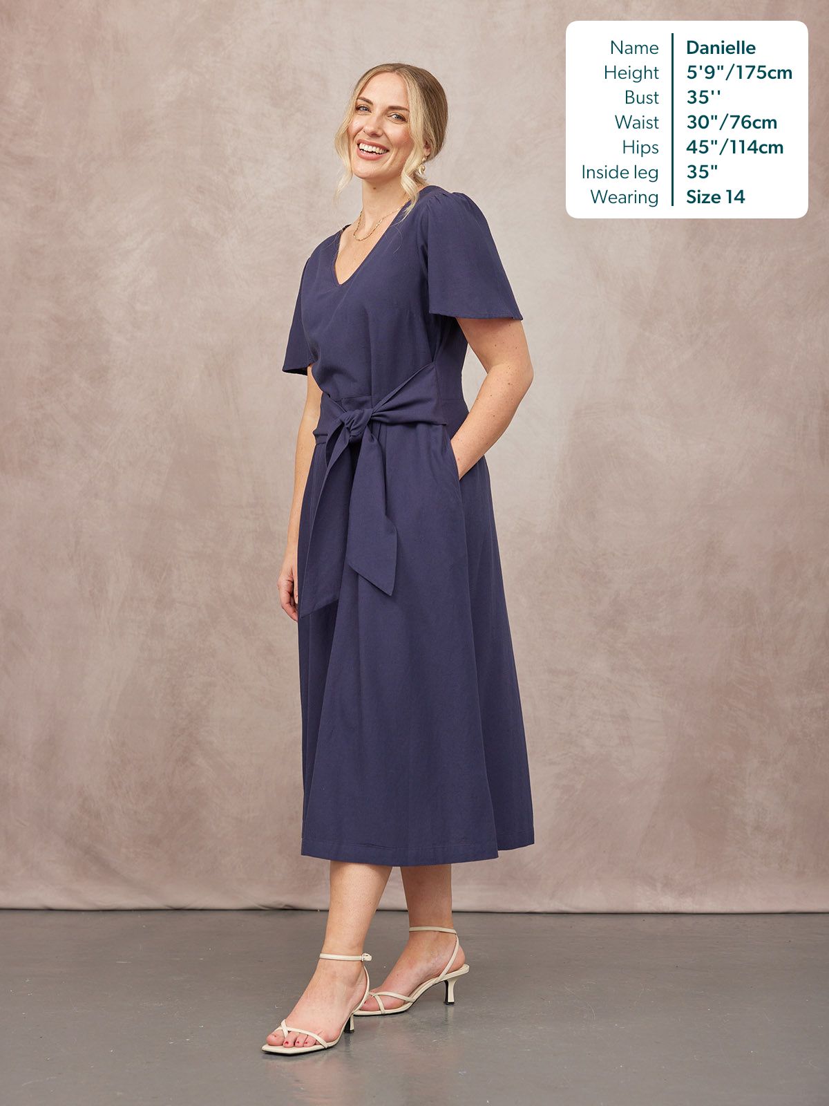 Ruth Angel Sleeve Tie Waist Dress - Navy