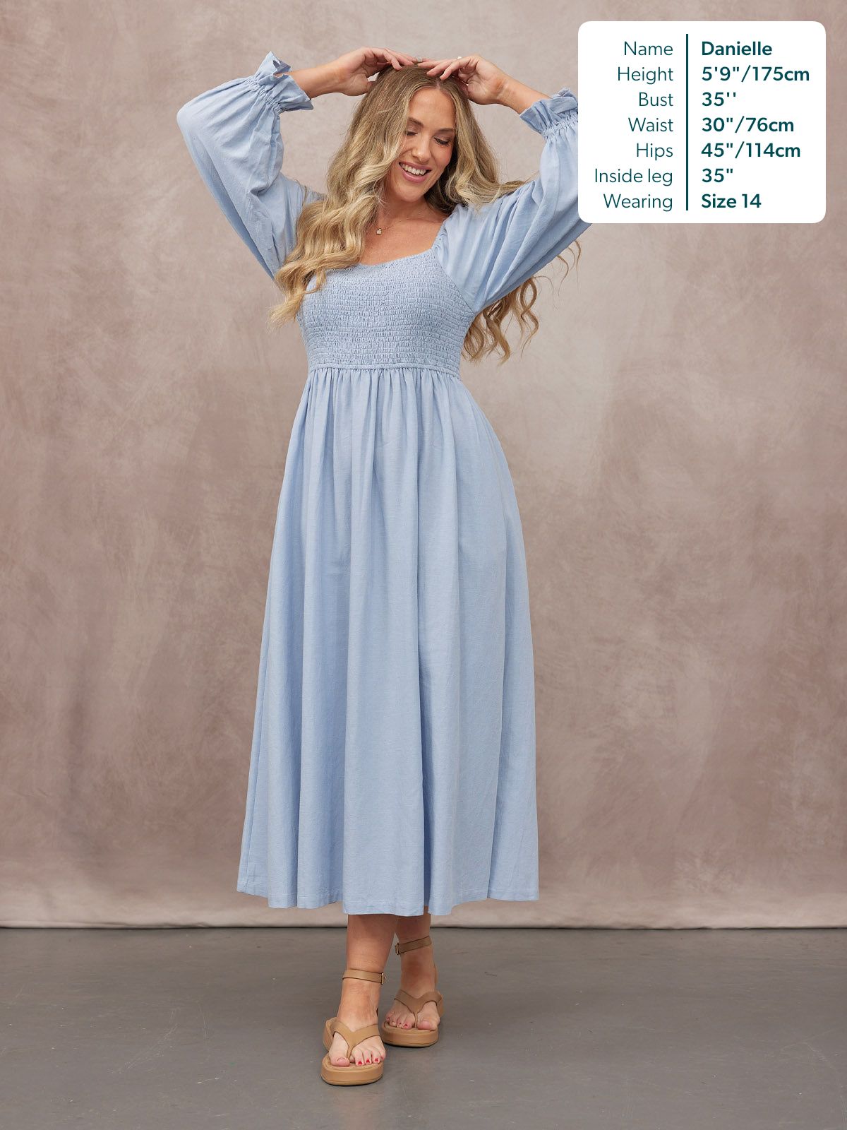Sam Shirred Dress - Blue