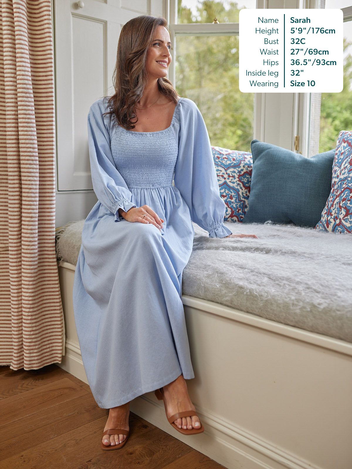 Sam Shirred Dress - Blue