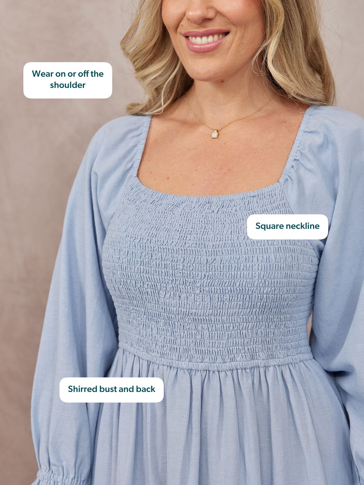 Sam Shirred Dress - Blue