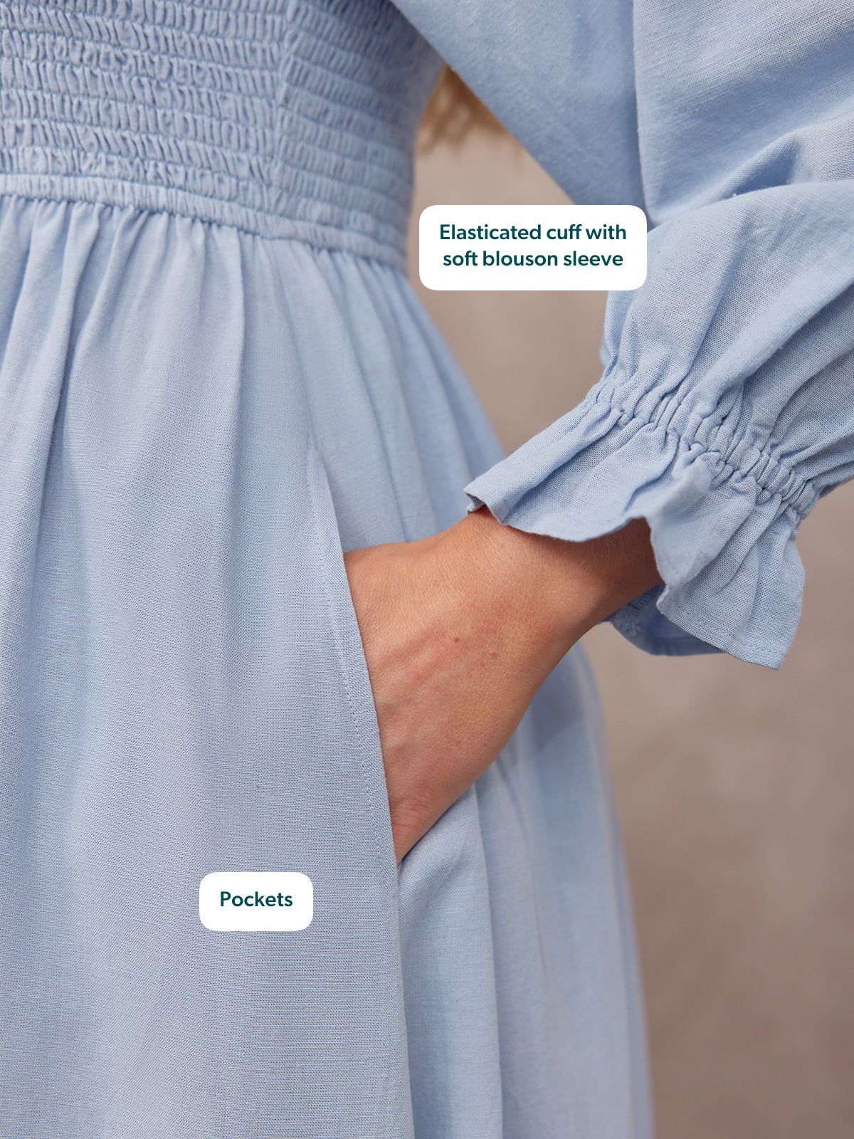 Sam Shirred Dress - Blue