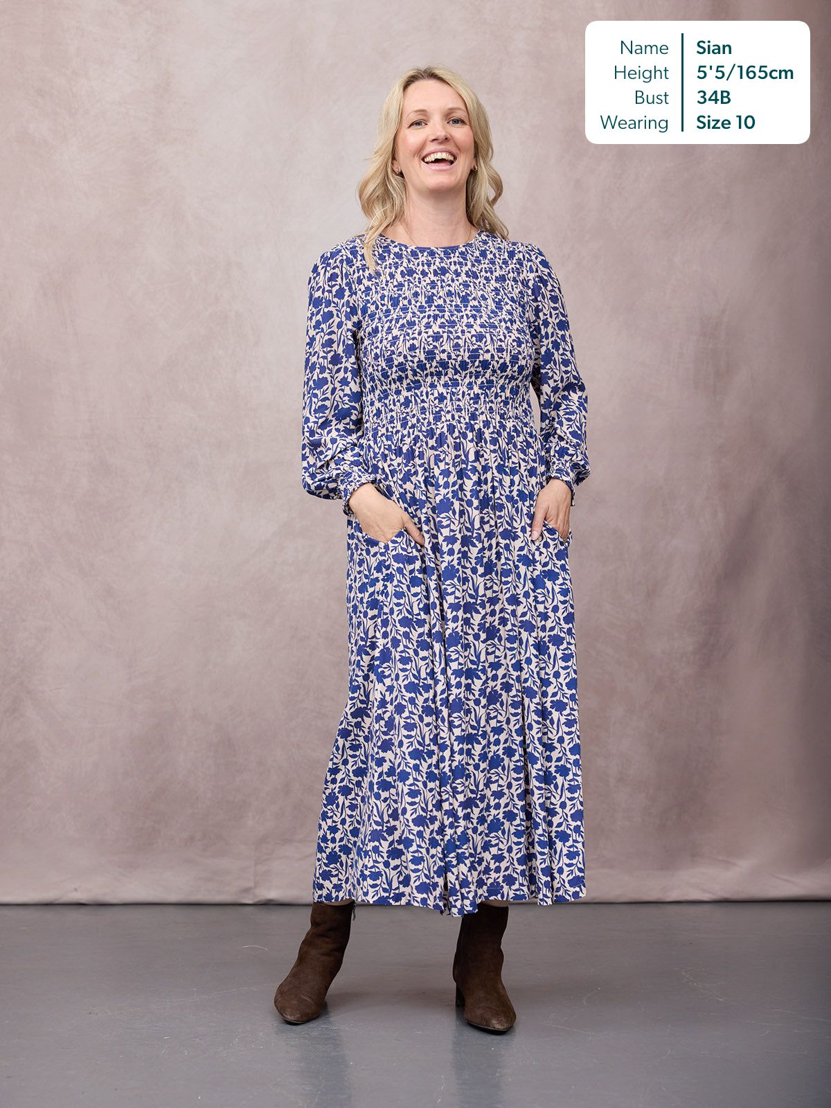 Jenny Shirred Bodice Dress - Navy Shadow Floral Print