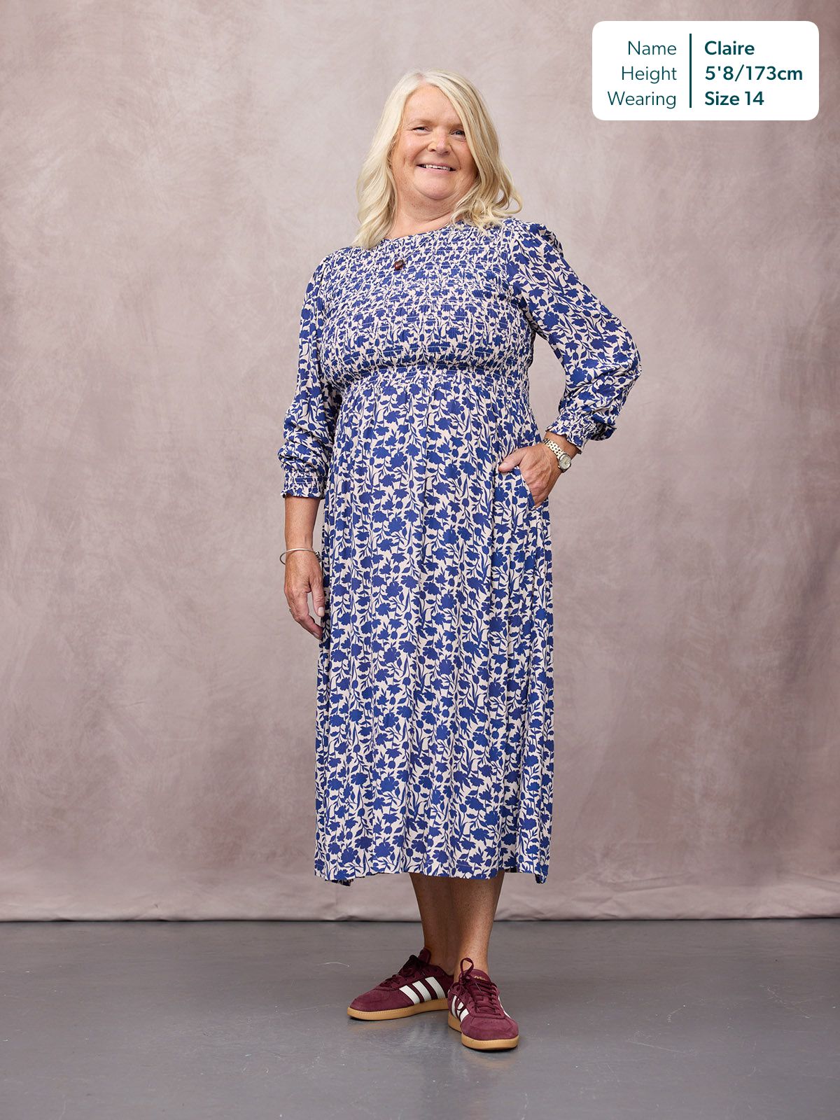 Jenny Shirred Bodice Dress - Navy Shadow Floral Print