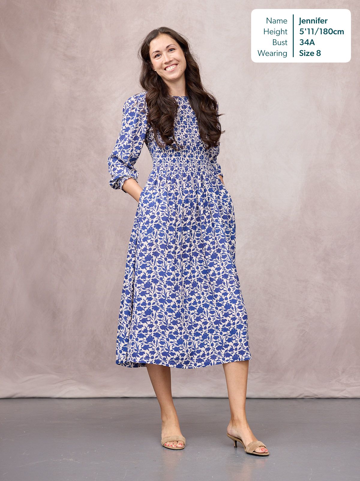Jenny Shirred Bodice Dress - Navy Shadow Floral Print