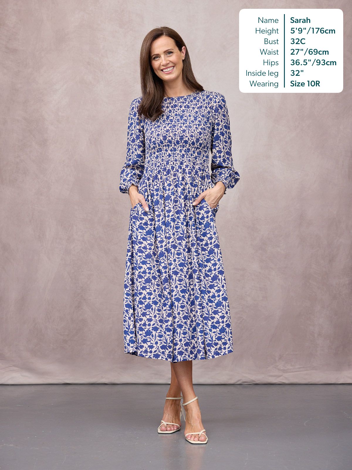 Jenny Shirred Bodice Dress - Navy Shadow Floral Print
