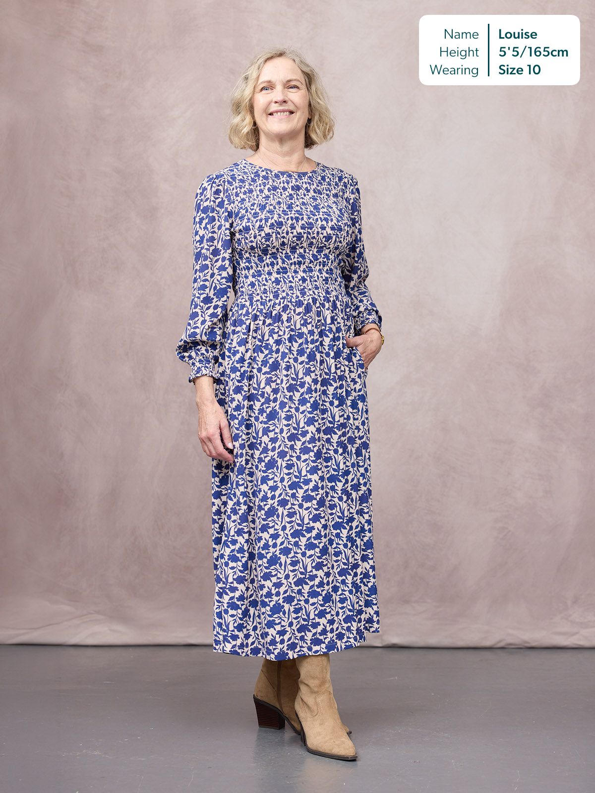 Jenny Shirred Bodice Dress - Navy Shadow Floral Print