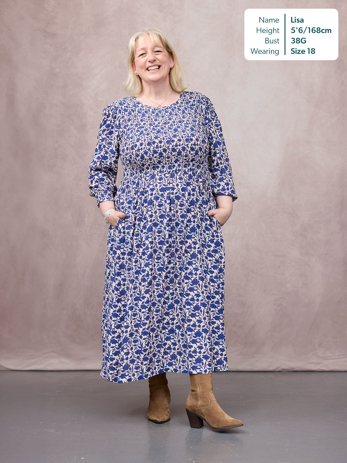Jenny Shirred Bodice Dress - Navy Shadow Floral Print