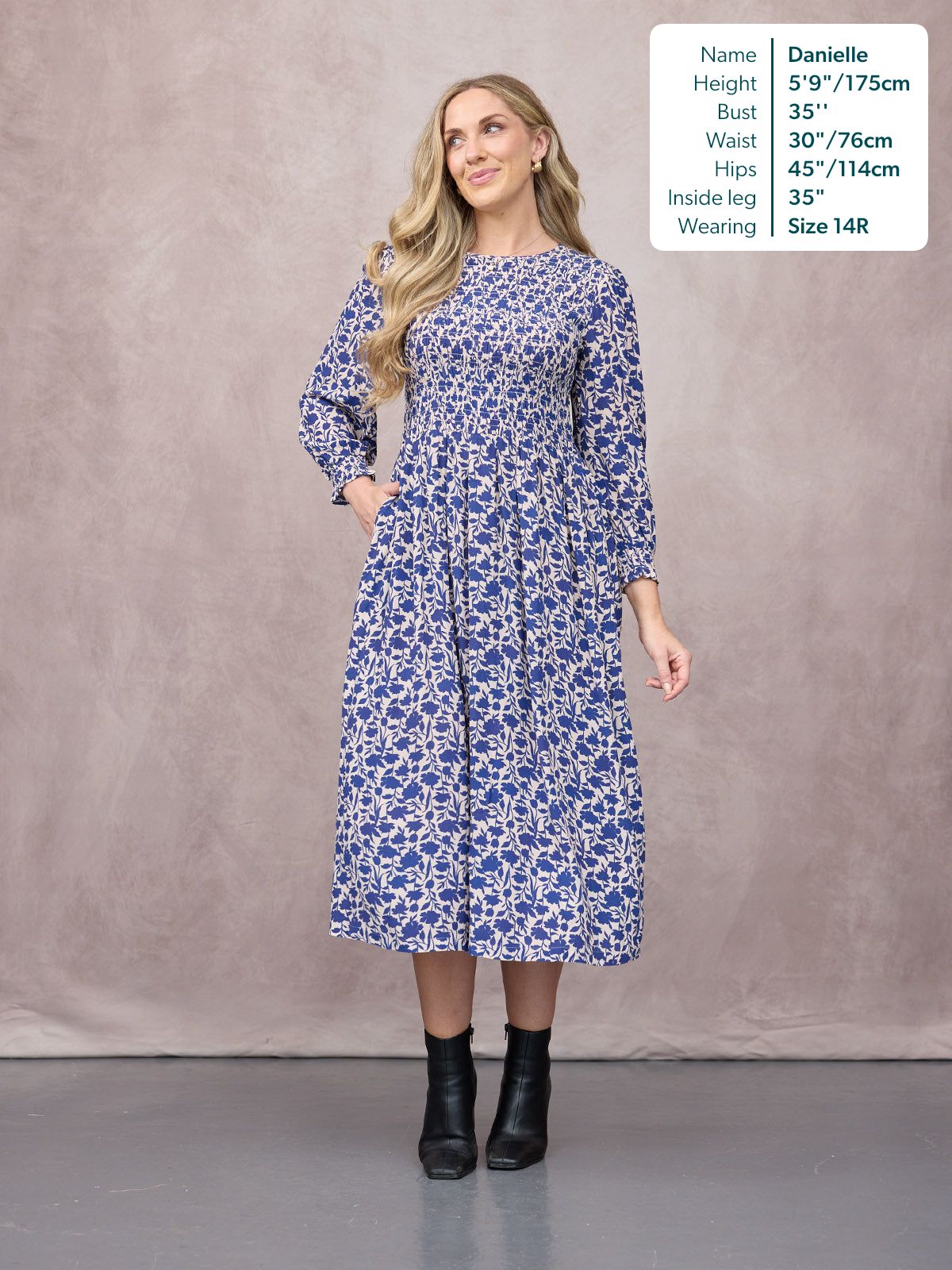 Jenny Shirred Bodice Dress - Navy Shadow Floral Print