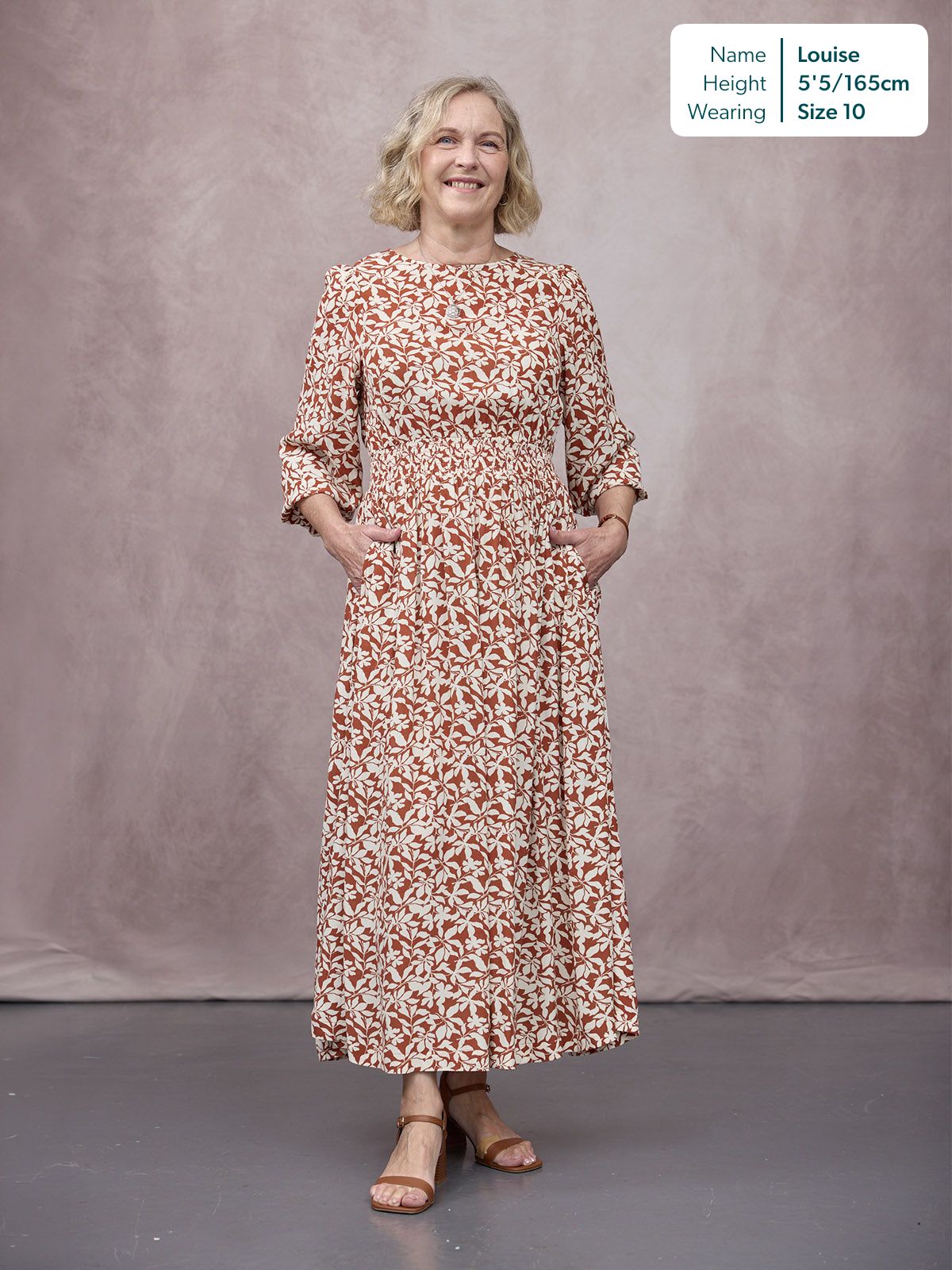 Vera Midi Dress - Terracotta & Ecru Floral Print