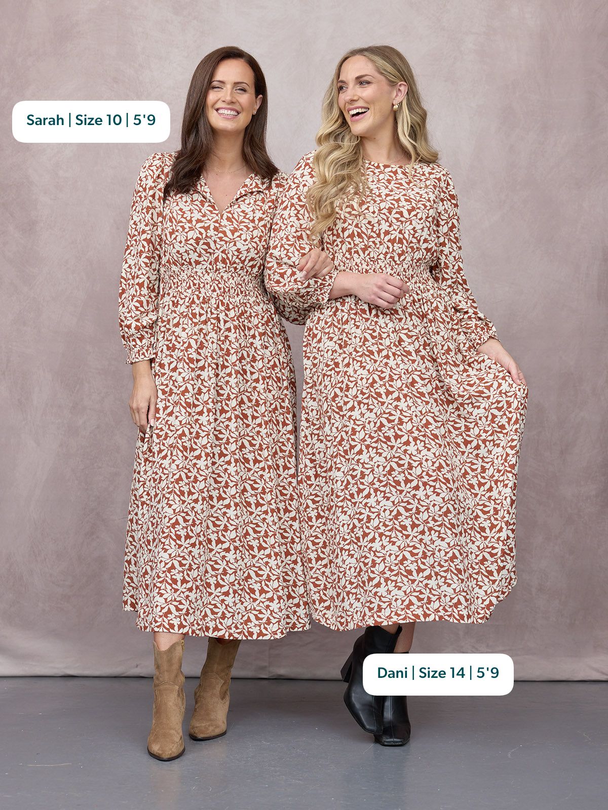 Vera Midi Dress - Terracotta & Ecru Floral Print