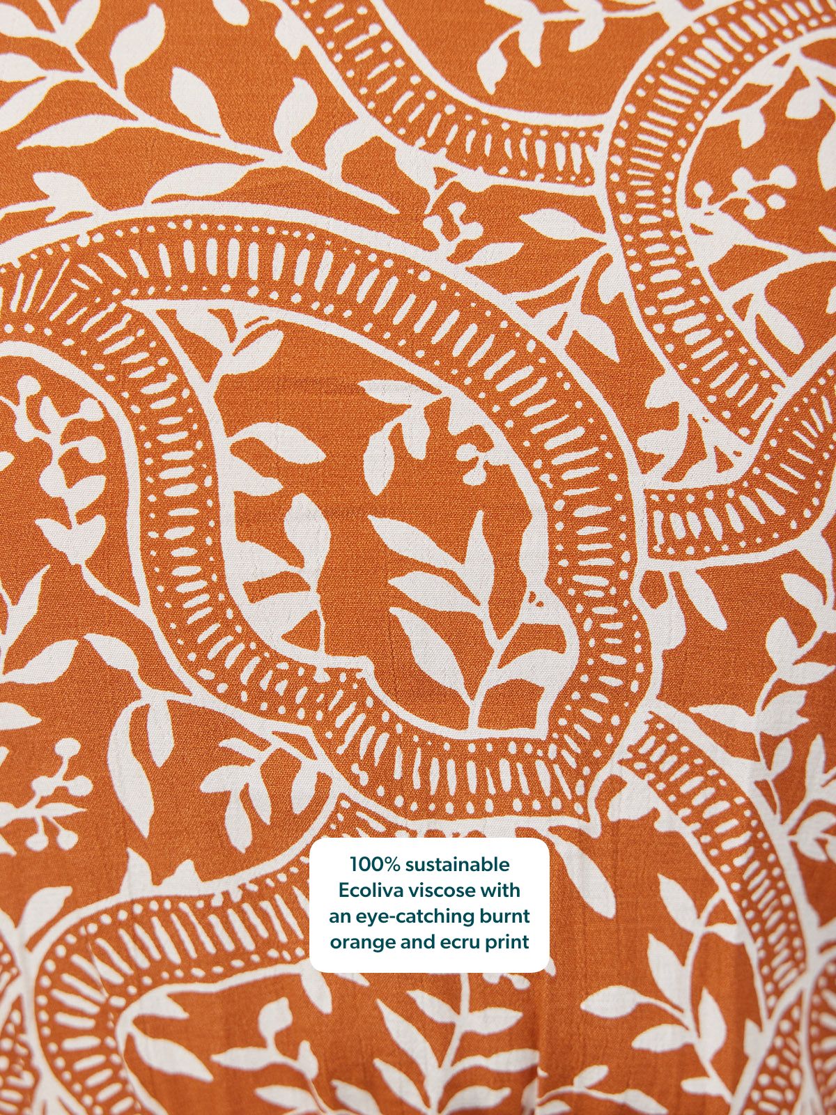 Yara Long Sleeve V-Neck Top - Burnt Orange & Ecru Block Print