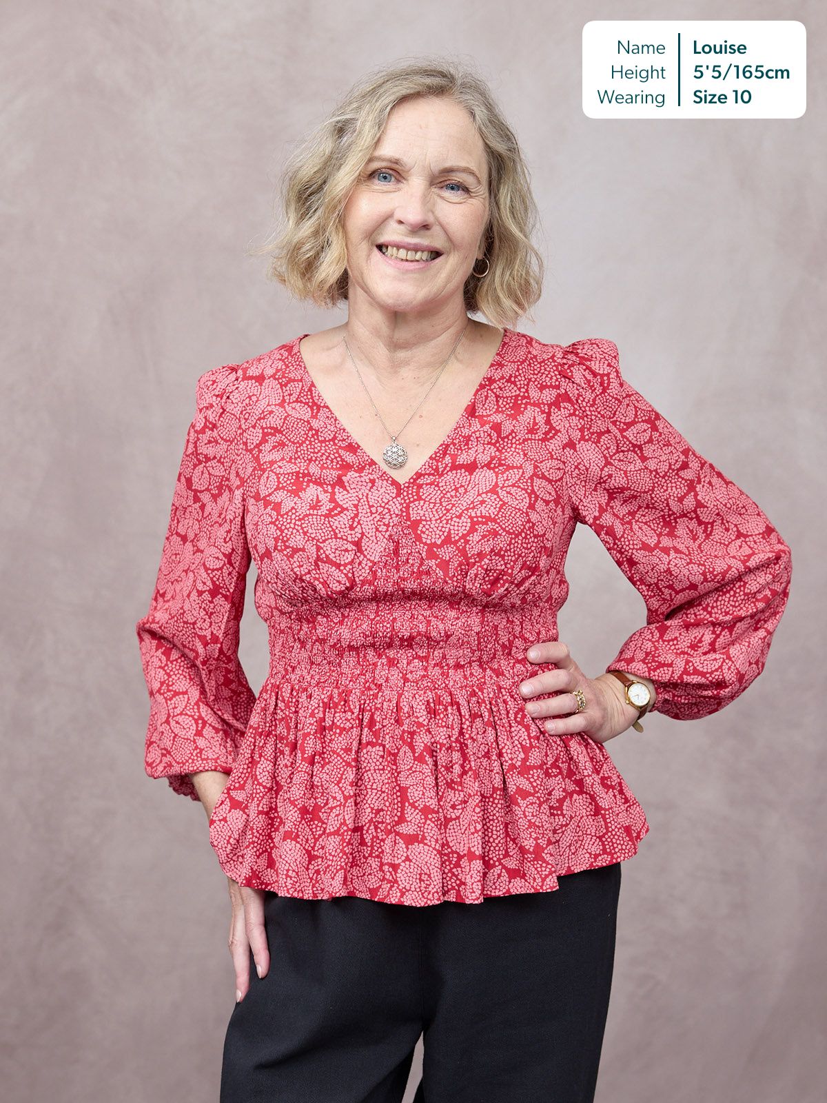 Yara Long Sleeve V-Neck Top - Red & Pink Abstract Floral Print