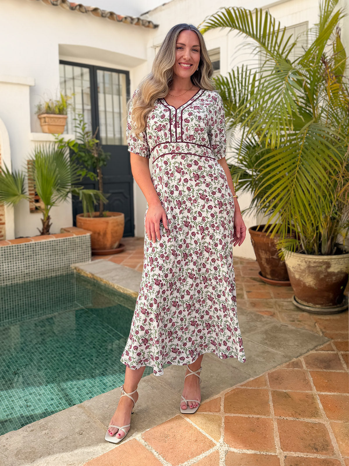 Linny Contrast Trim Dress - Pink Floral Print