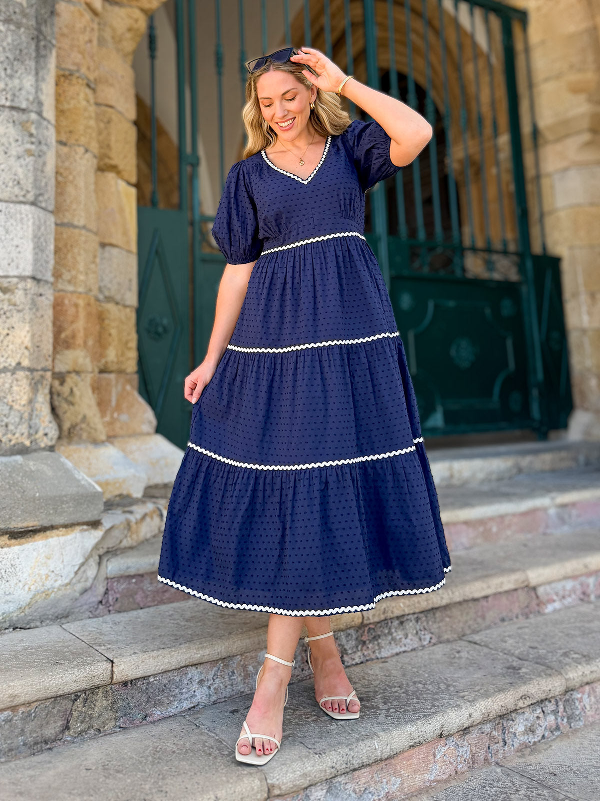 Nelly Ric Rac Dress - Navy & White