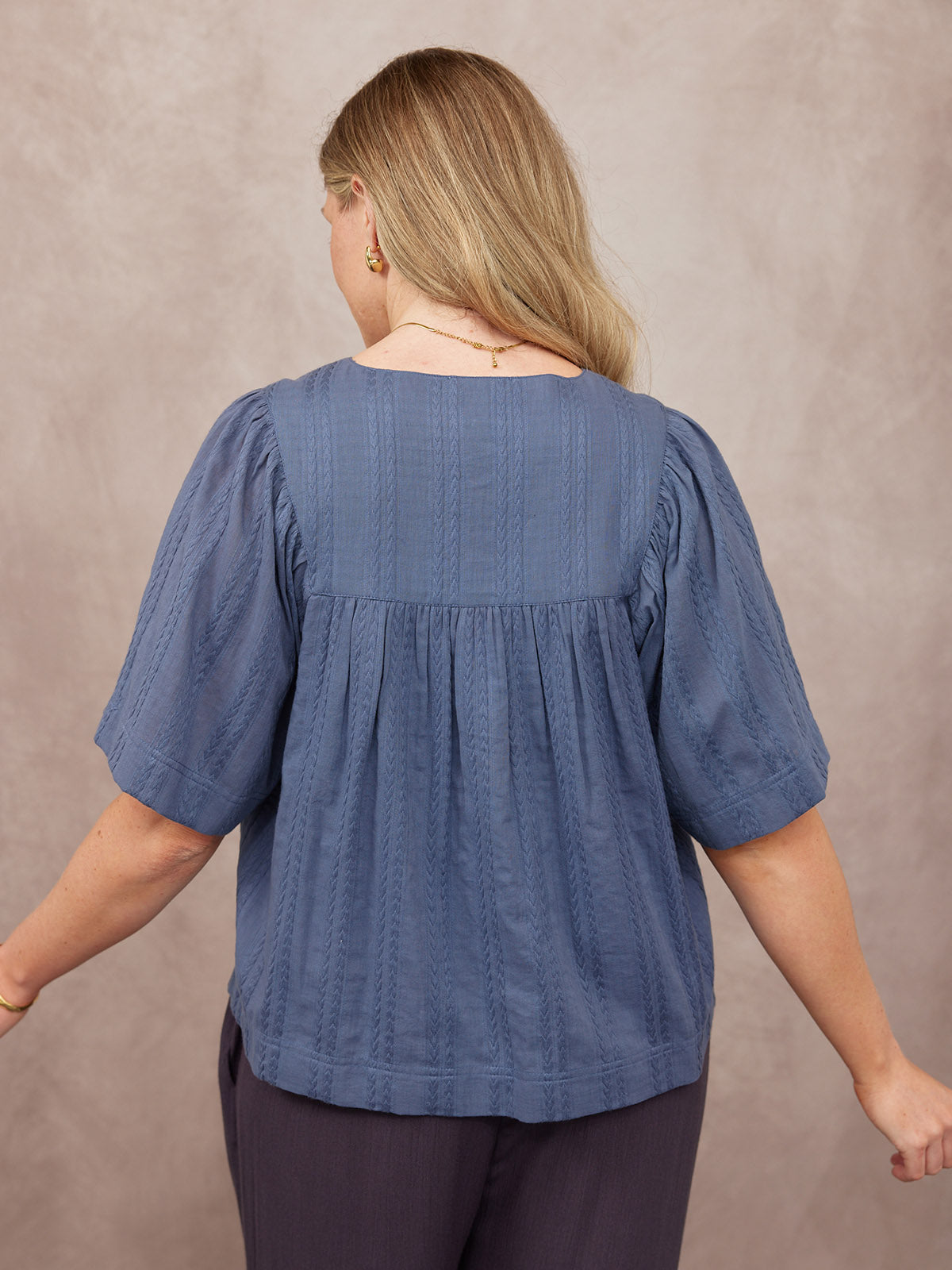 Edith Textured Relaxed Top - Blue