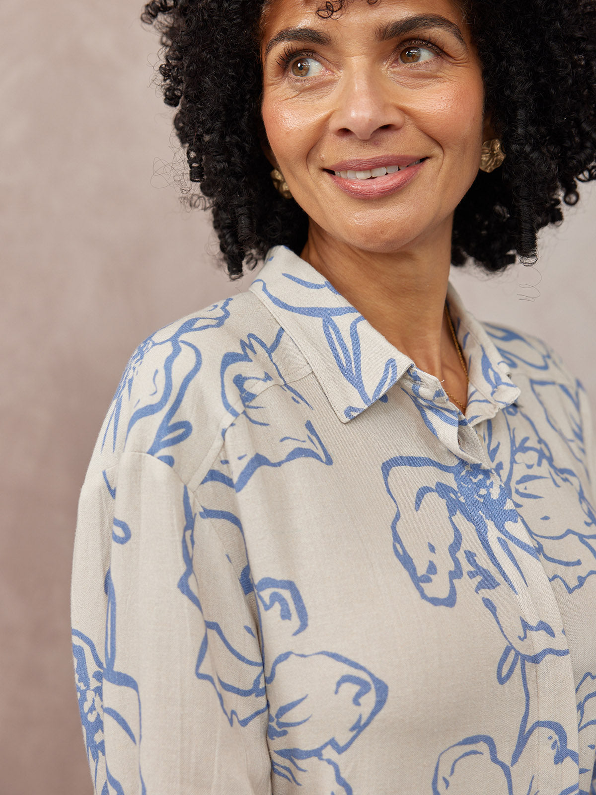 Sue Printed Linen Mix Shirt - Blue Floral
