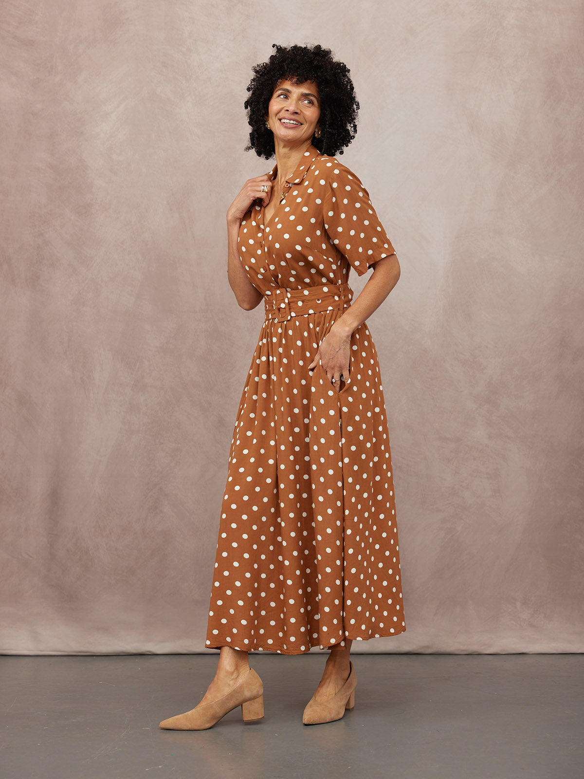 Camilla Shirt Dress - Brown & White Spot Print