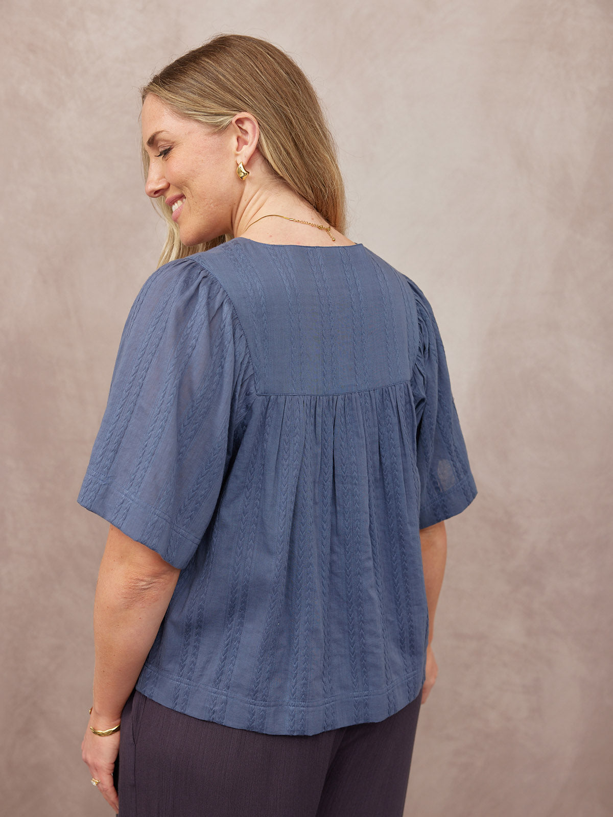 Edith Textured Relaxed Top - Blue