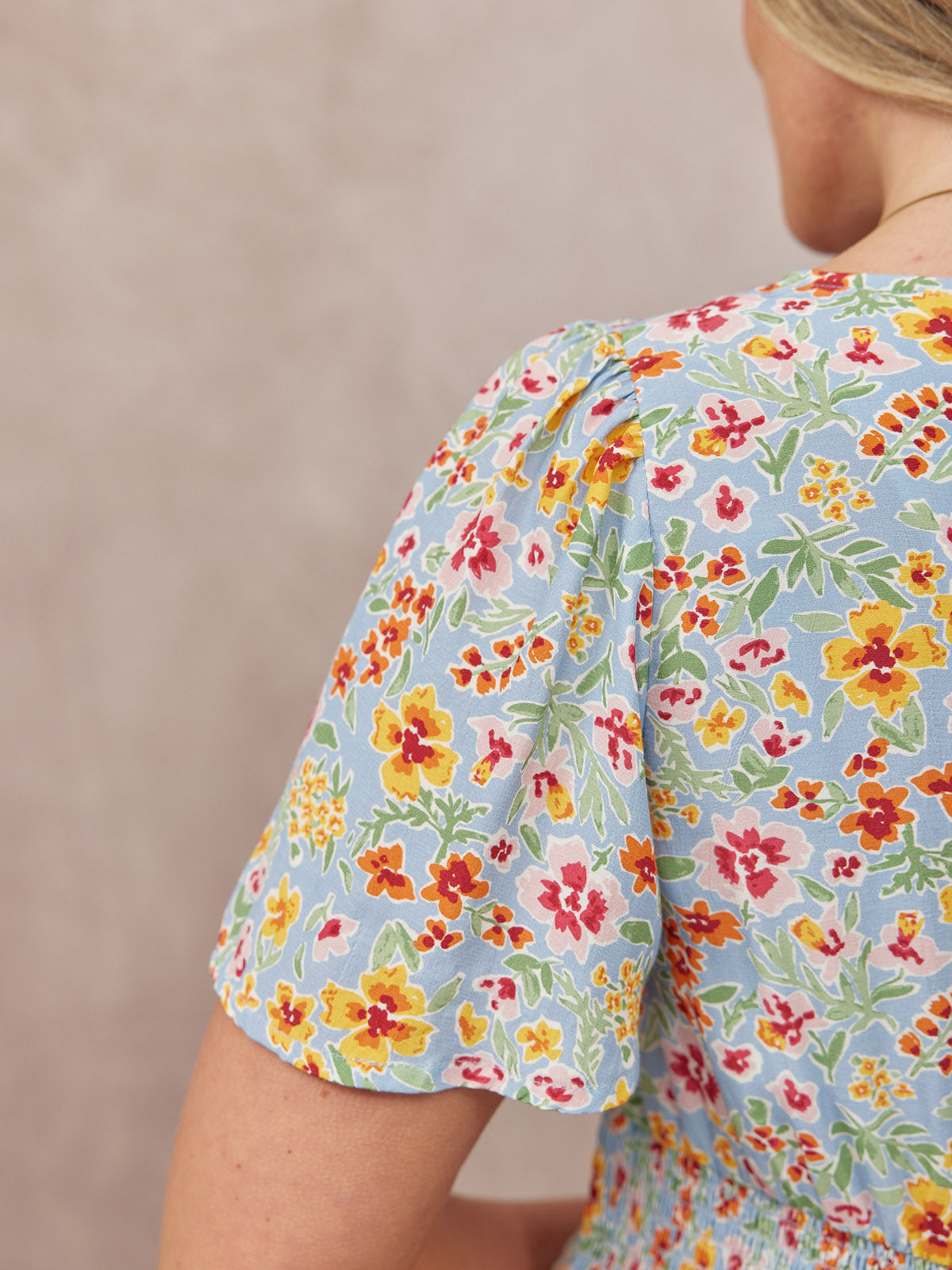 Maddie Short Sleeve Dress -  Light Blue Floral Print
