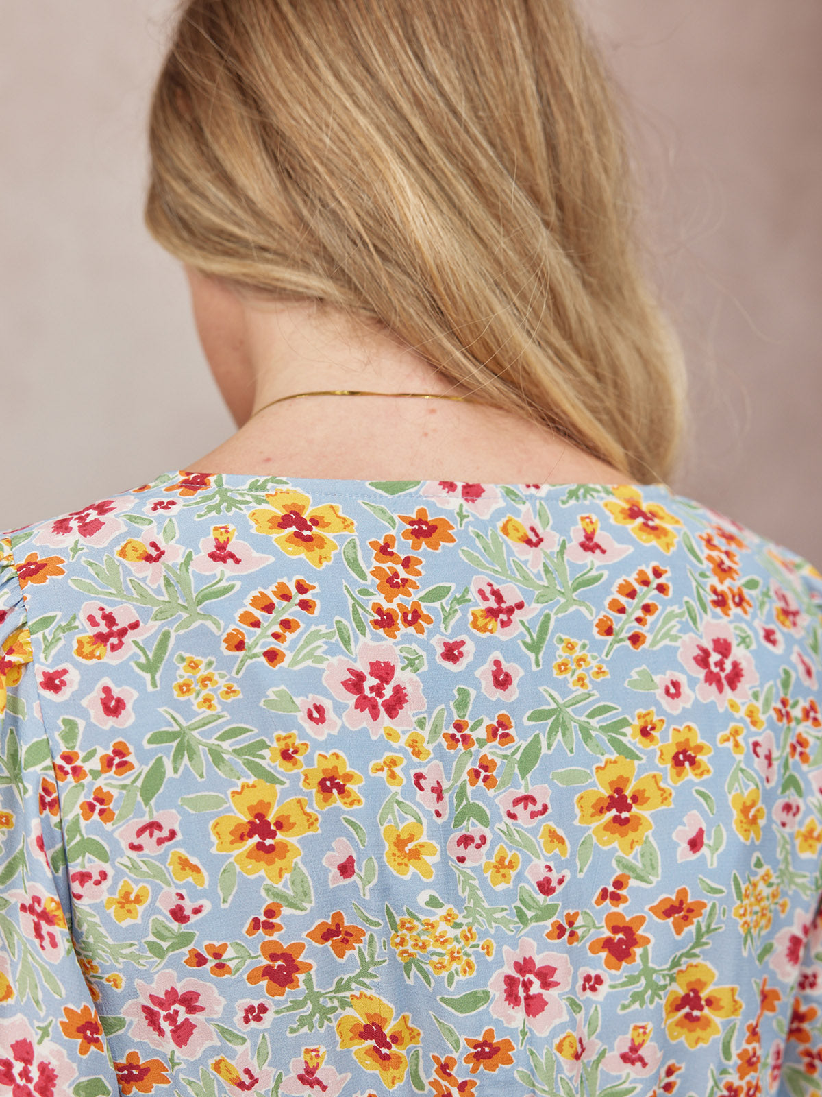 Maddie Short Sleeve Dress -  Light Blue Floral Print