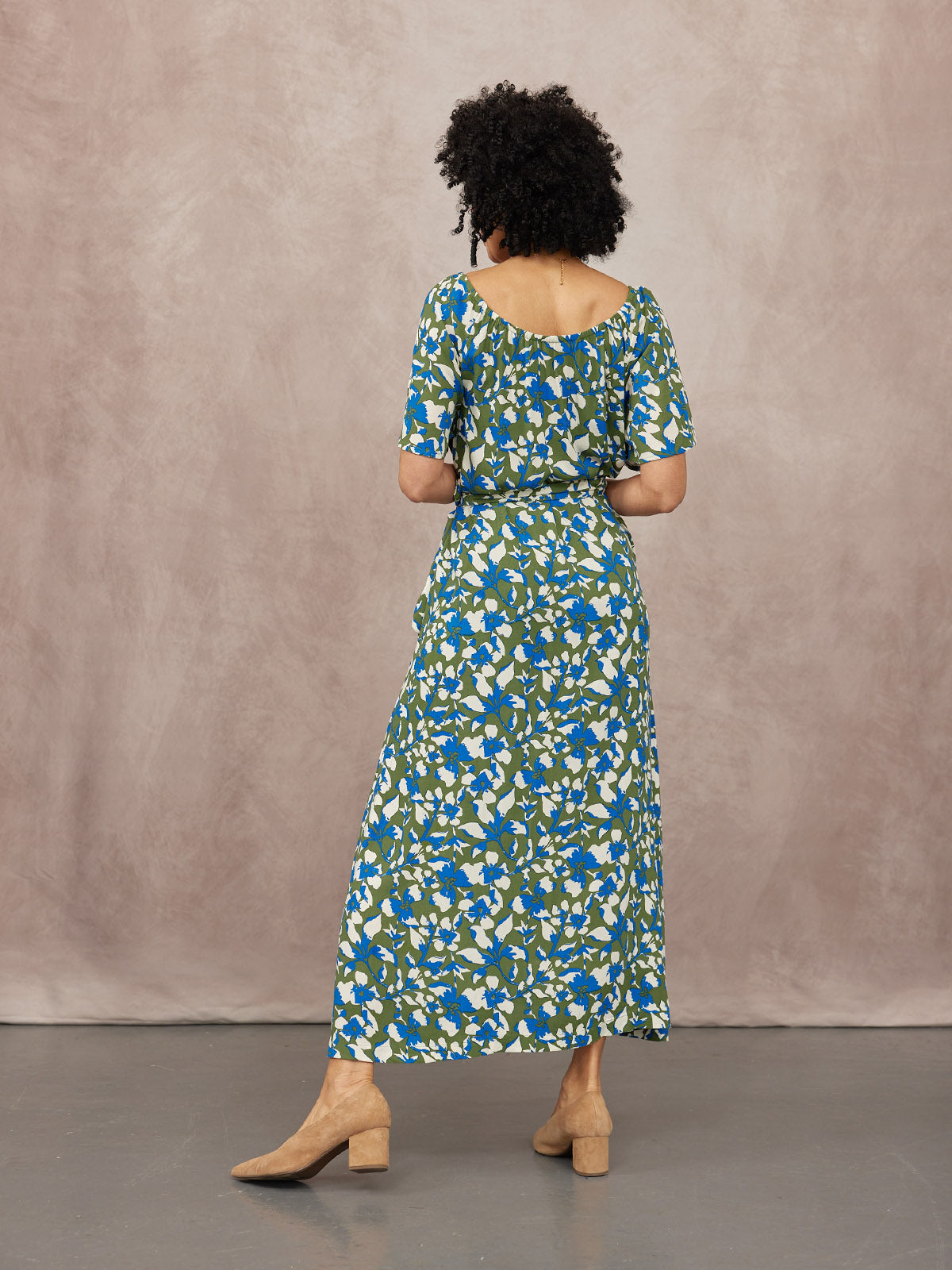 Dia Scoop Neck Dress - Green Floral
