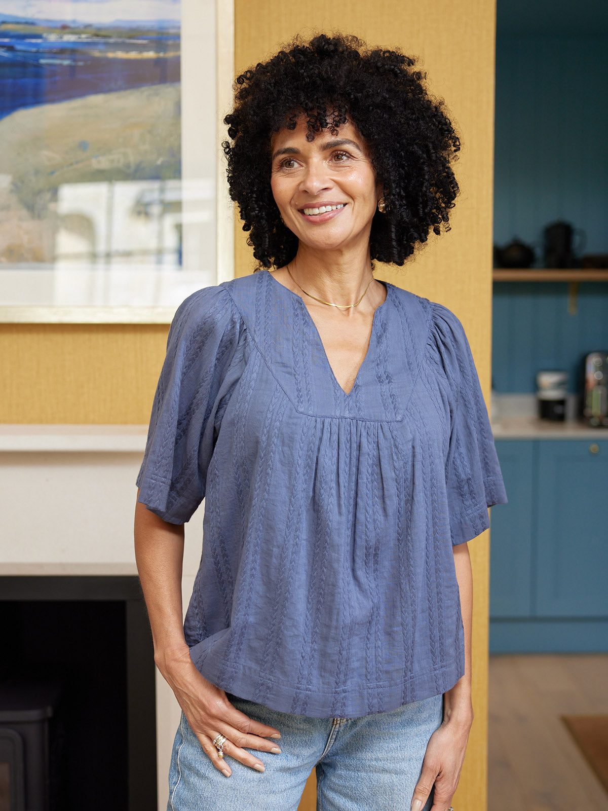 Edith Textured Relaxed Top - Blue