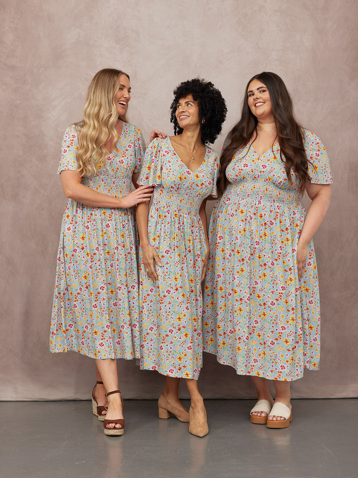 Maddie Short Sleeve Dress -  Light Blue Floral Print