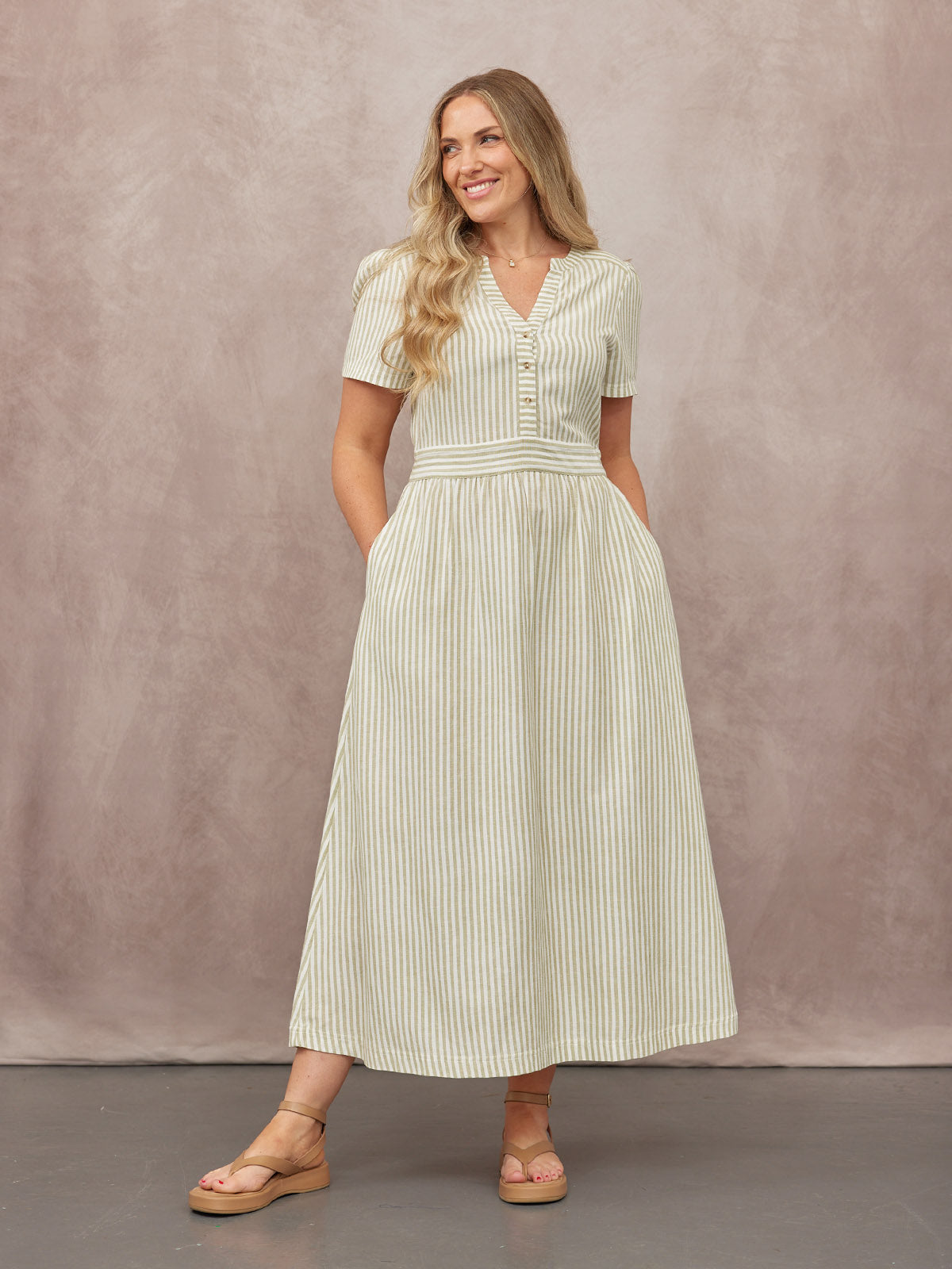 Diana Stripe Dress - Green & White