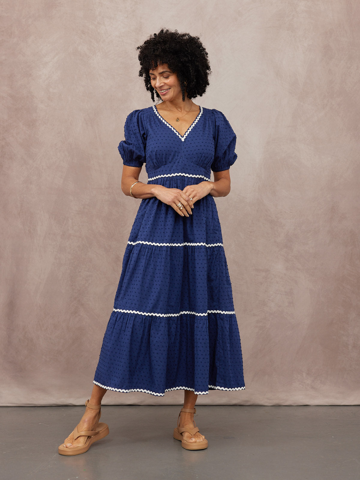 Nelly Ric Rac Dress - Navy & White