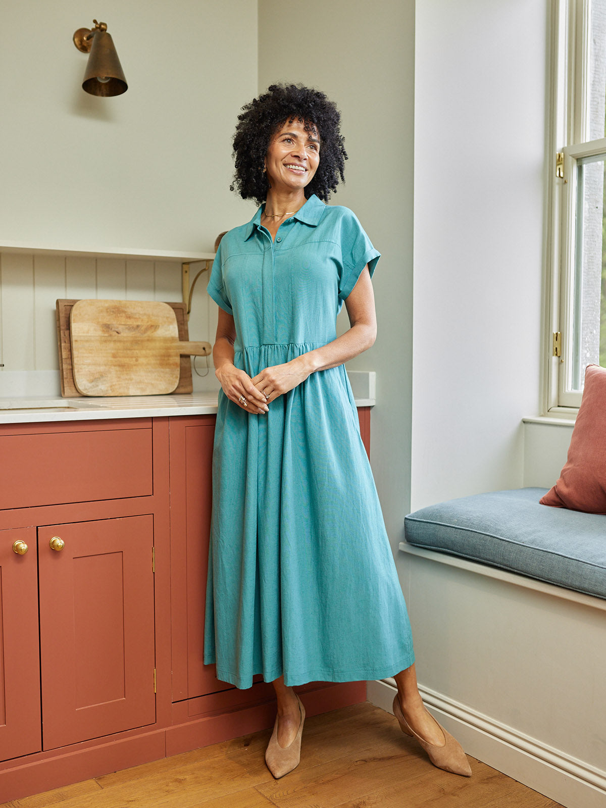 Rhiona Linen Shirt Dress - Teal