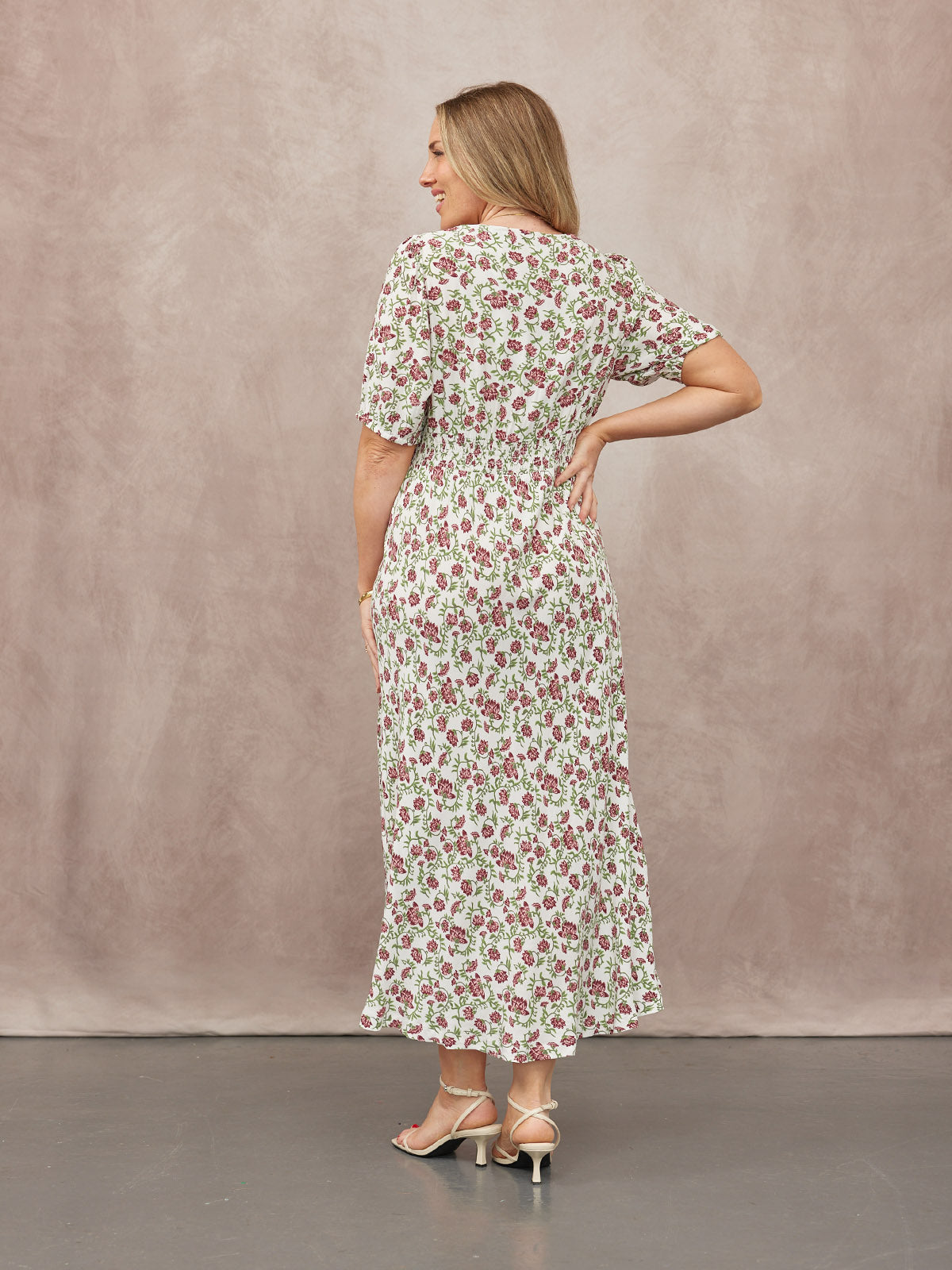 Linny Contrast Trim Dress - Pink Floral Print